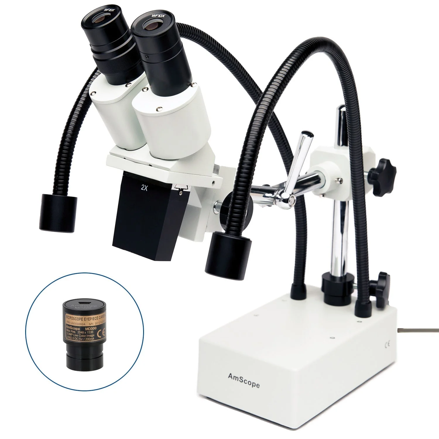 Binocular Compact Fixed-Lens Stereo Boom-Arm Microscope w/Dual Gooseneck LED Lights - Image 2