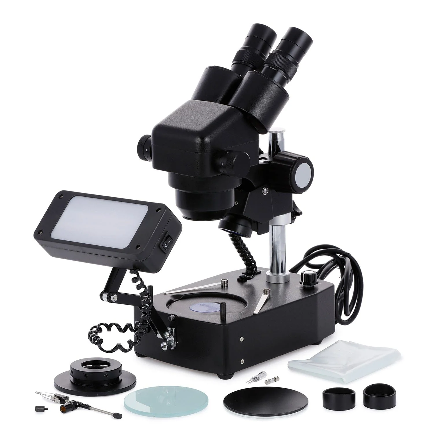 AmScope SH-2 Series Jewelry Gem Binocular Stereo Microscope 10X-40X Magnification on Pillar Stand with Three Lights - Image 6