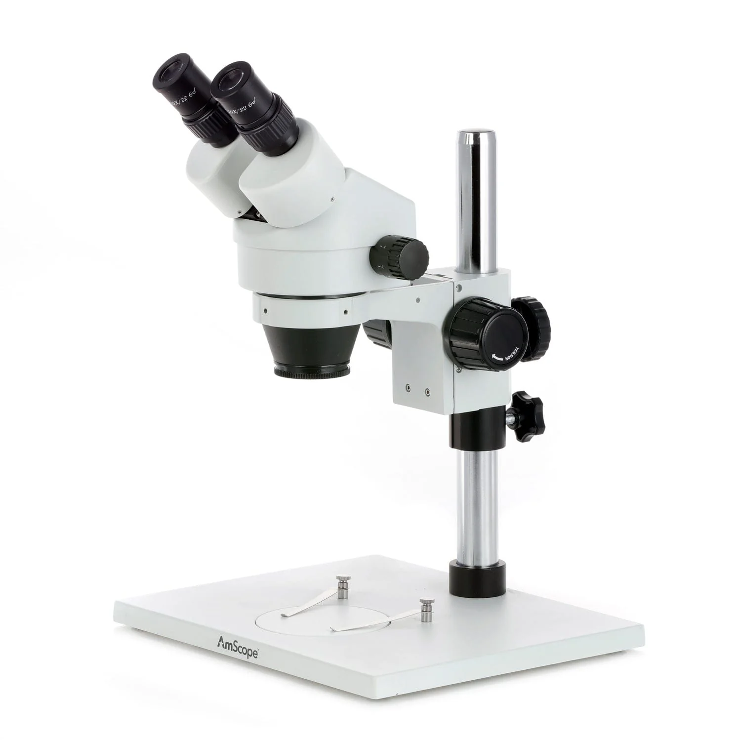 AmScope SM-1B Series Binocular Zoom Stereo Microscope on Pillar-stand with Large Base and Optional Digital Camera