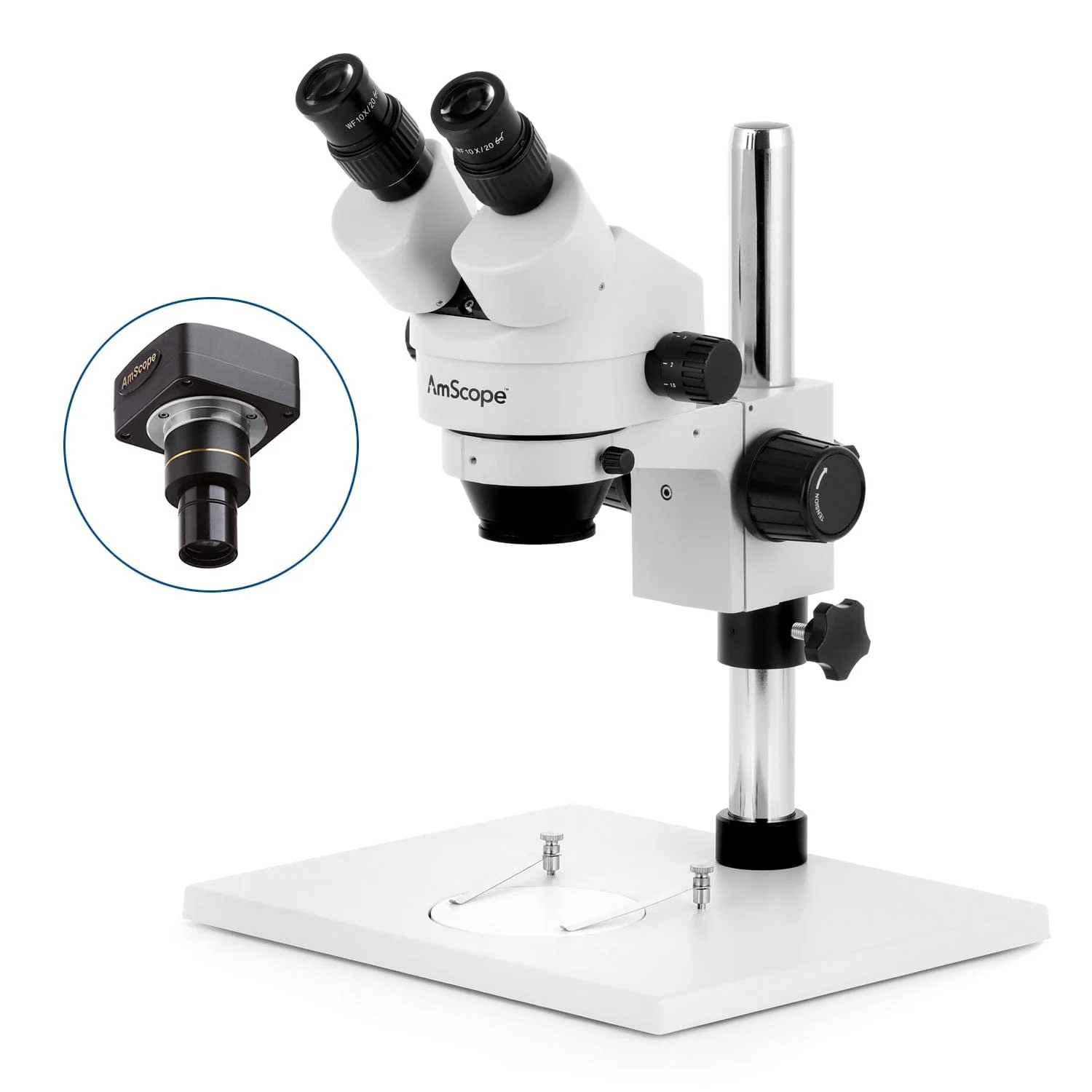 AmScope SM-1B Series Binocular Zoom Stereo Microscope on Pillar-stand with Large Base and Optional Digital Camera - Image 2