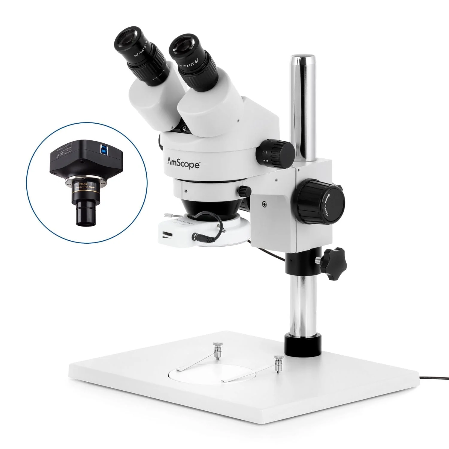 AmScope SM-1 Series Zoom Binocular Stereo Microscope with 64 LED Compact Ring Light on Pillar-stand with Large Base and Optional Digital Camera - Image 4
