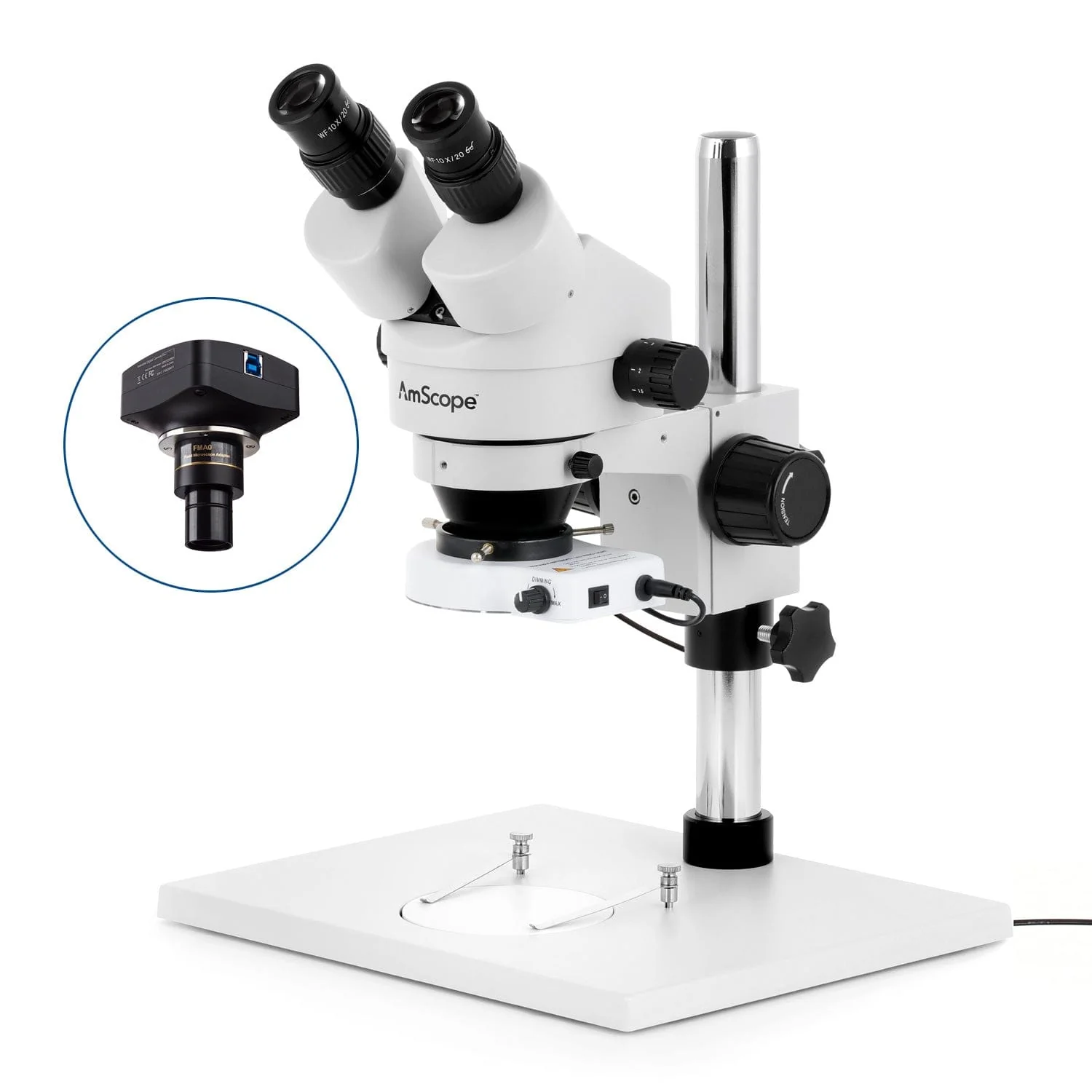 AmScope SM-1 Series Zoom Binocular Stereo Microscope with 80 LED Compact Ring Light on Pillar-stand with Large Base and Optional Digital Camera - Image 4