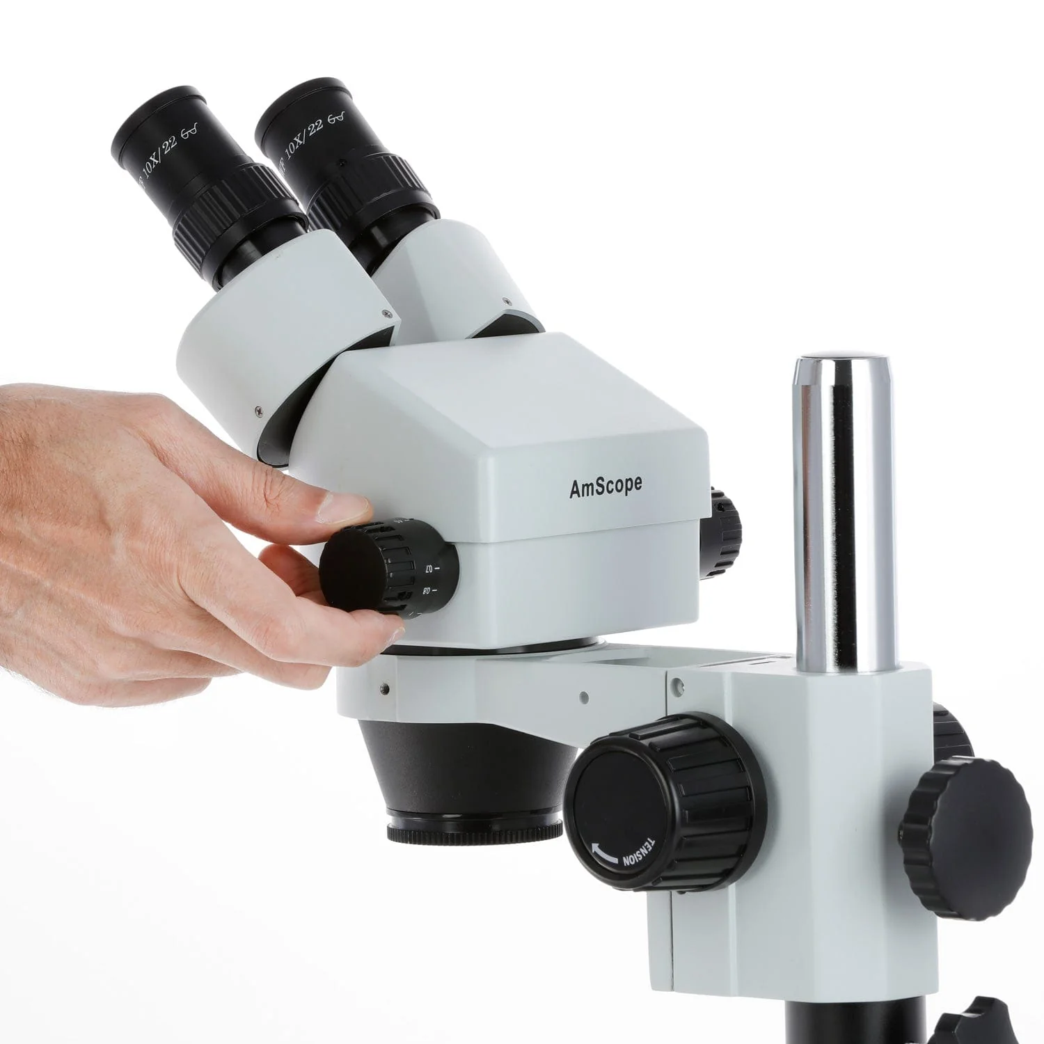 AmScope SM-1 Series Zoom Binocular Stereo Microscope with 150W Halogen Ring Light on Pillar-stand with Large Base and Optional Digital Camera - Image 10