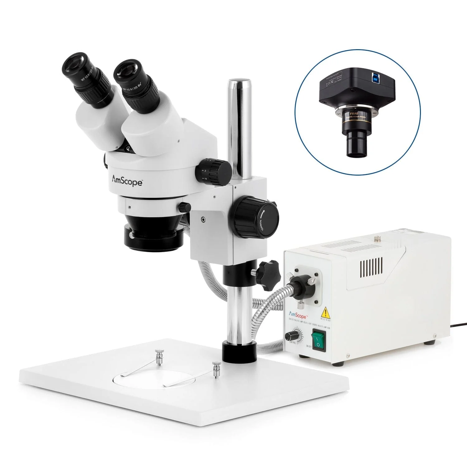 AmScope SM-1 Series Zoom Binocular Stereo Microscope with 150W Halogen Ring Light on Pillar-stand with Large Base and Optional Digital Camera - Image 4