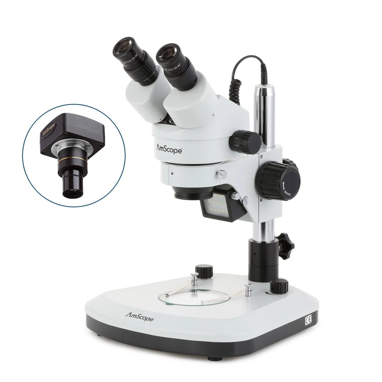 AmScope SM-1 Series Zoom Binocular Stereo Microscope with Optional Digital Camera on Pillar Stand - Image 2