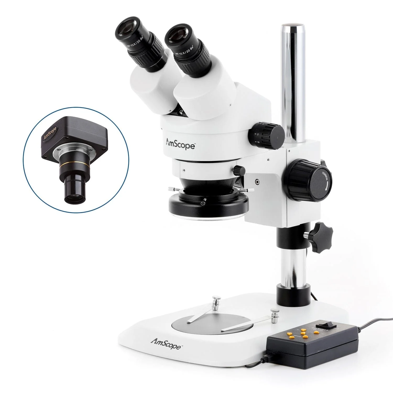 AmScope SM-1 Series Zoom Binocular Stereo Microscope with Multi-Zone 144 LED and Optional Digital Camera on Compact Pillar Stand - Image 2