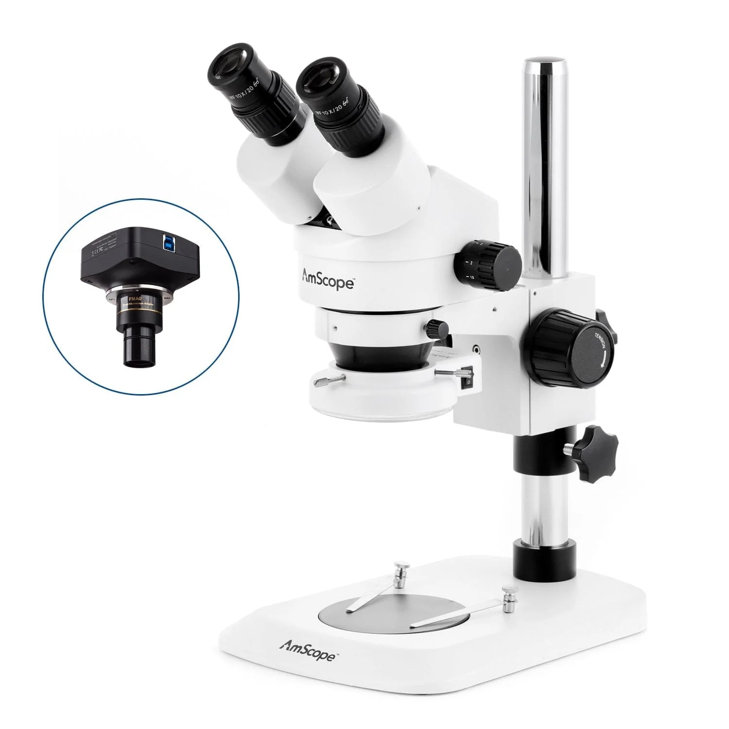 AmScope SM-1 Series Zoom Binocular Stereo Microscope with 144 LED Compact Ring Light and Optional Digital Camera on Compact Pillar Stand - Image 4