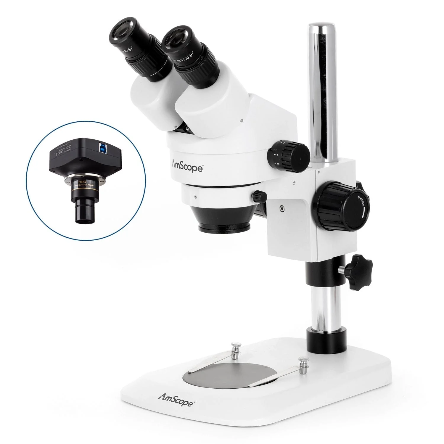AmScope SM-1 Series Zoom Binocular Stereo Microscope with 56 LED Compact Ring Light and Optional Digital Camera on Compact Pillar Stand - Image 4
