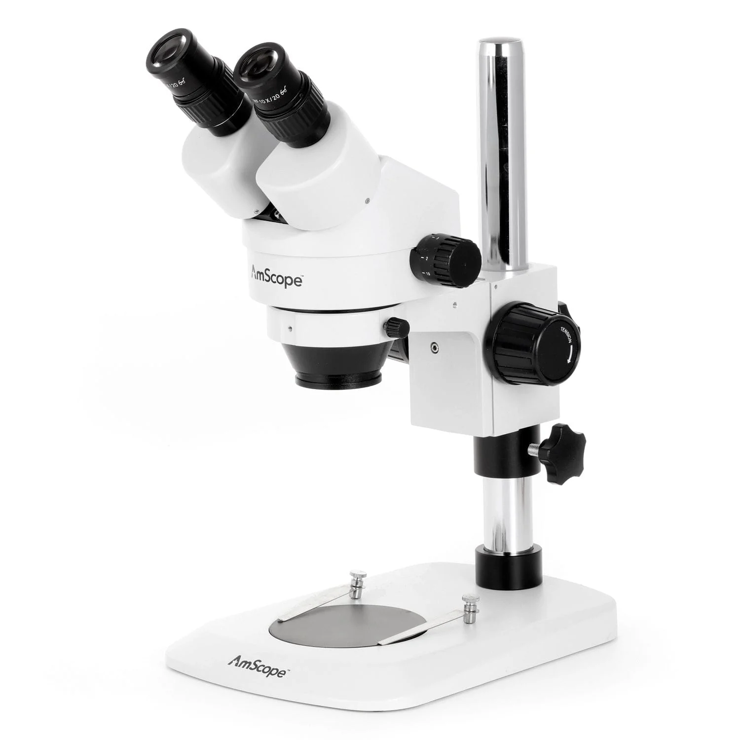 AmScope SM-1 Series Zoom Binocular Stereo Microscope with 64 LED Compact Ring Light and Optional Digital Camera on Compact Pillar Stand