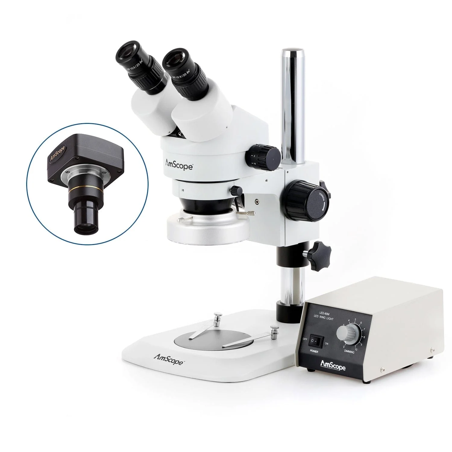 AmScope SM-1 Series Zoom Binocular Stereo Microscope with Heavy Duty 80 LED Ring Light and Optional Digital Camera on Compact Pillar Stand - Image 2