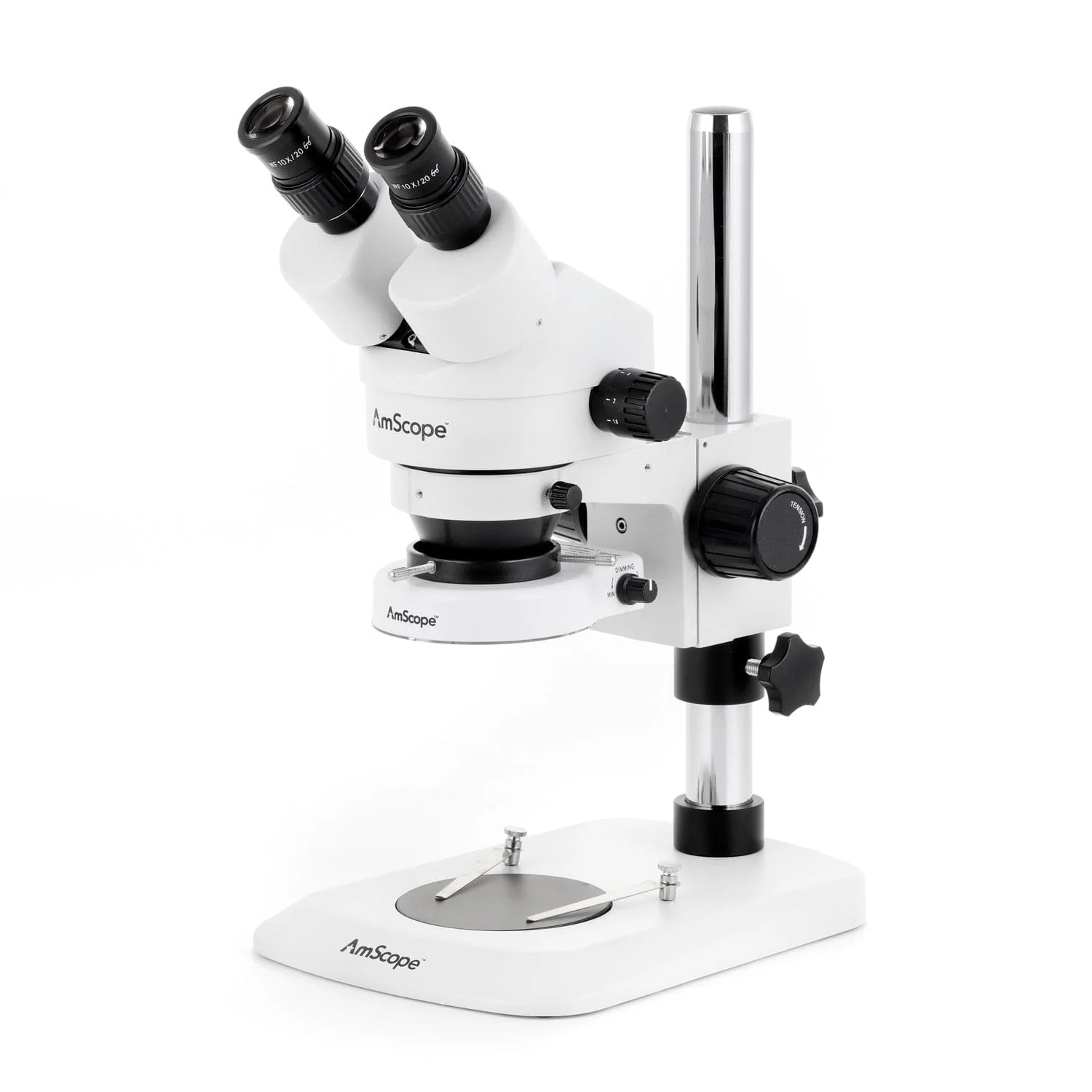 AmScope SM-1 Series Zoom Binocular Stereo Microscope with 80 LED Compact Ring Light and Optional Digital Camera on Compact Pillar Stand