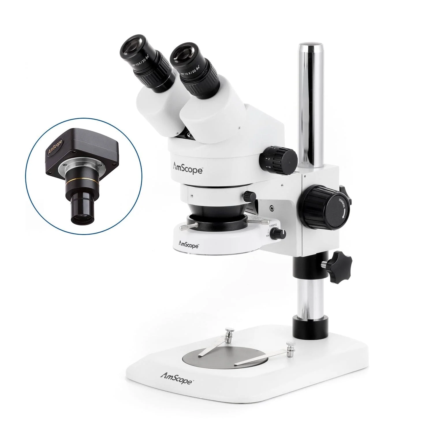 AmScope SM-1 Series Zoom Binocular Stereo Microscope with 80 LED Compact Ring Light and Optional Digital Camera on Compact Pillar Stand - Image 2