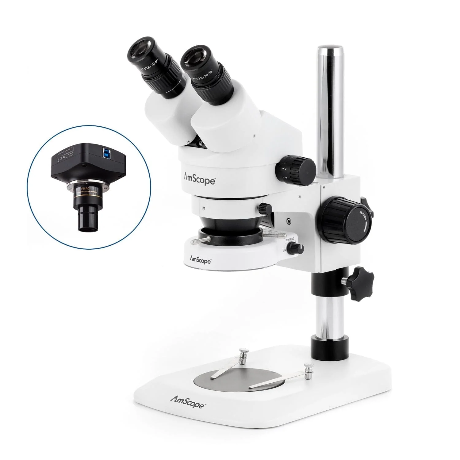 AmScope SM-1 Series Zoom Binocular Stereo Microscope with 80 LED Compact Ring Light and Optional Digital Camera on Compact Pillar Stand - Image 4