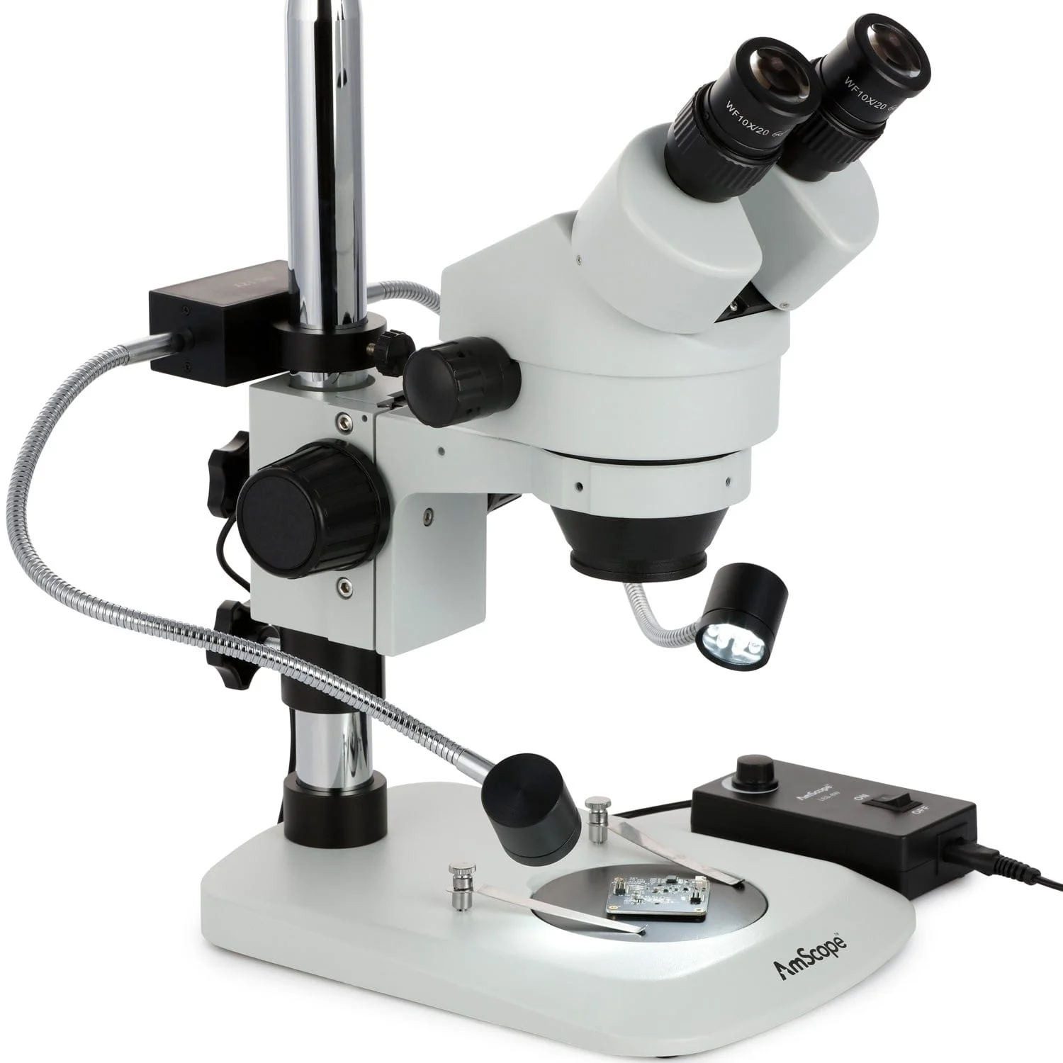 AmScope SM-1B Series Binocular Stereo Zoom Binocular Microscope 7X-45X Magnification with 8W LED Dual Gooseneck Illuminator + Optional Digital Camera on Compact Pillar Stand - Image 7