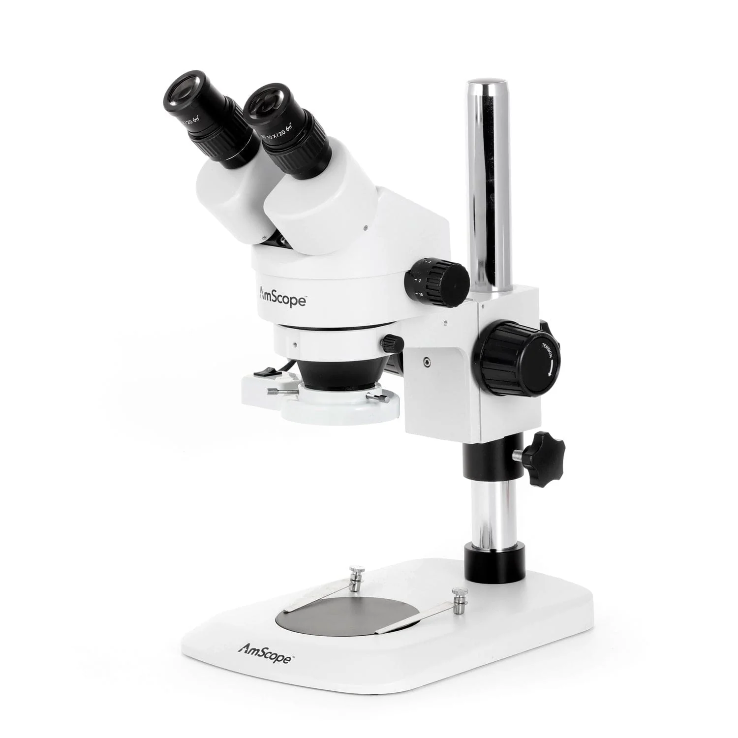 AmScope SM-1 Series Zoom Binocular Stereo Microscope with 8W Fluorescent Ring Light and Optional Digital Camera on Compact Pillar Stand