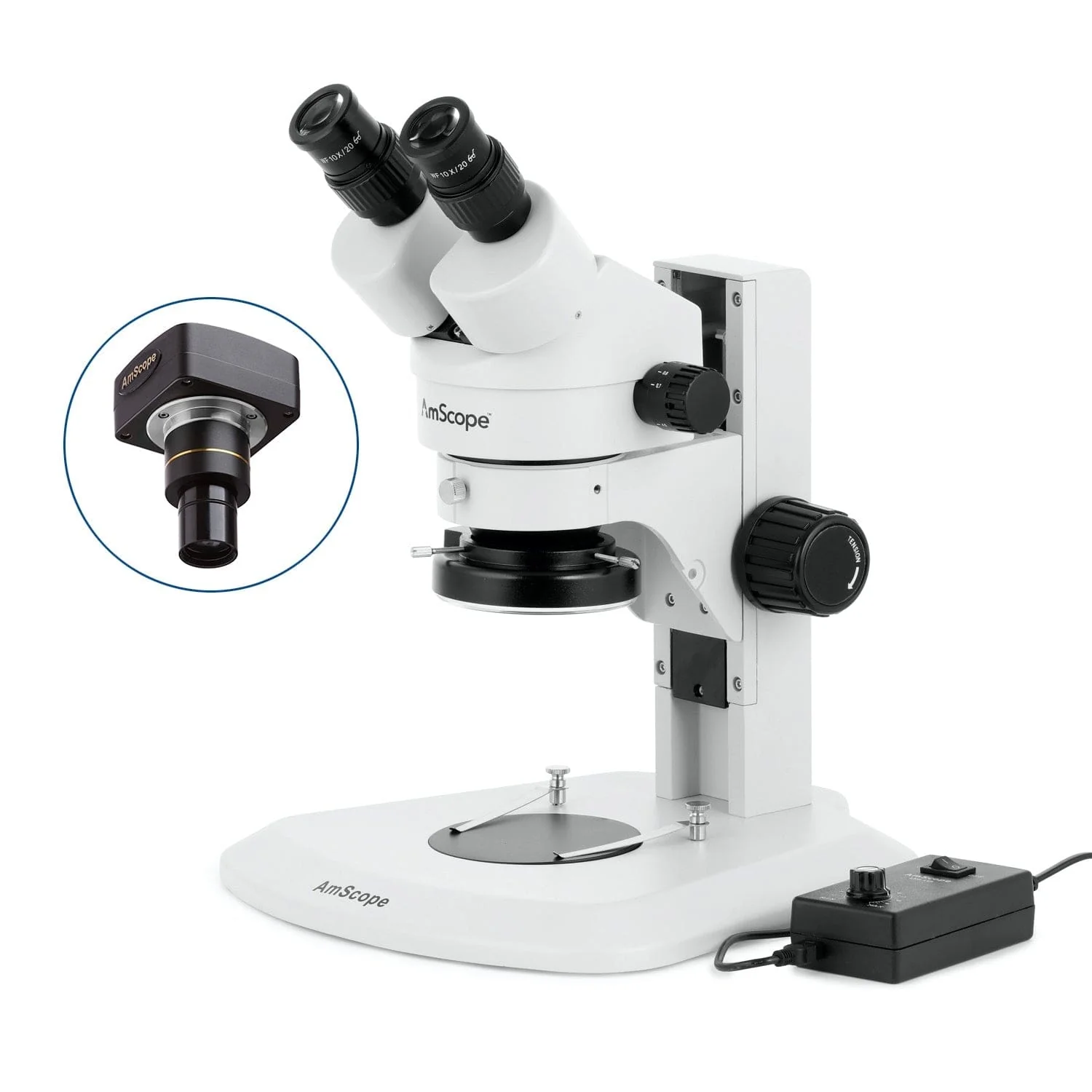 AmScope SM-1 Series Super Widefield Zoom Binocular Stereo Microscope with 144 LED Ring Light and Optional Digital Camera on Track Stand - Image 2