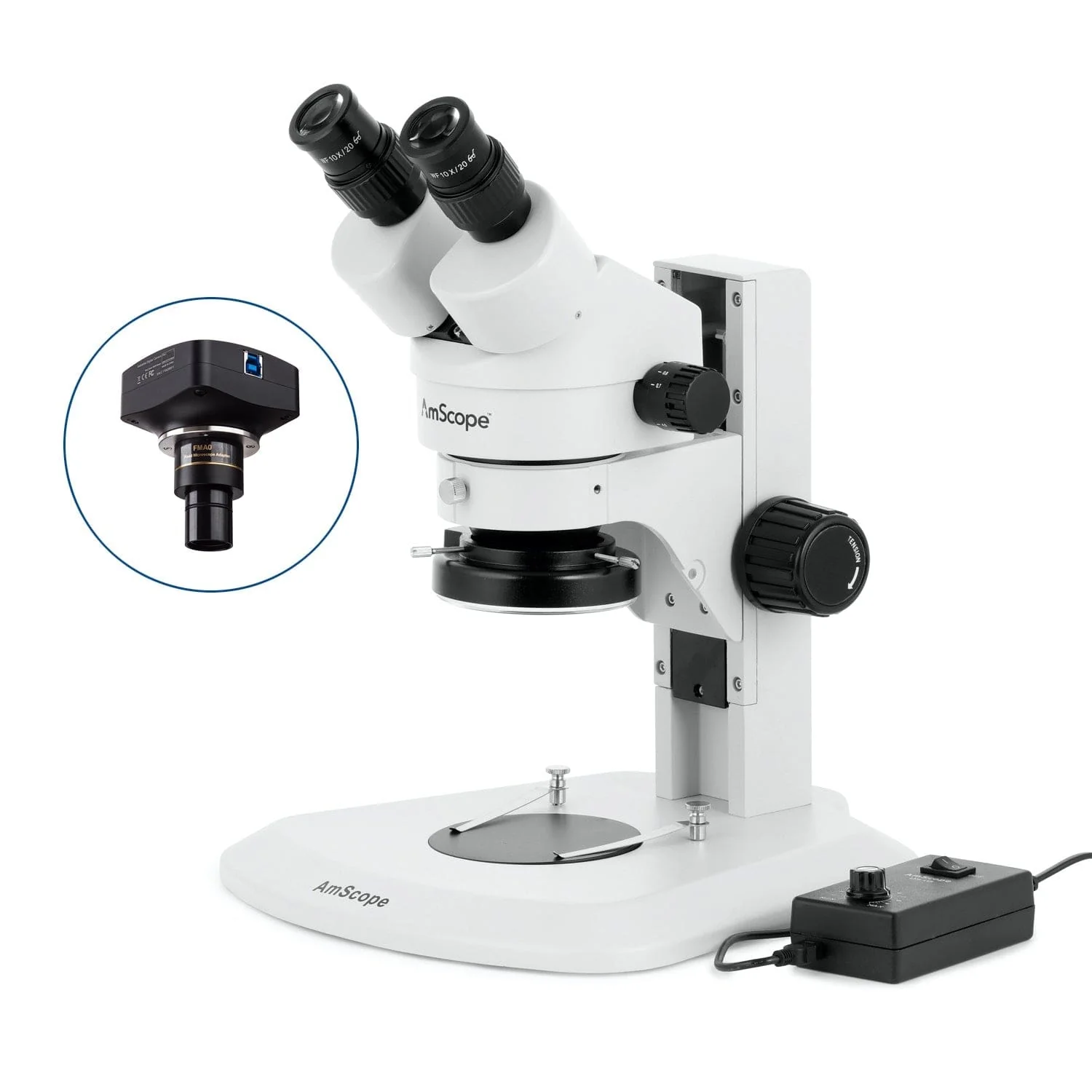 AmScope SM-1 Series Super Widefield Zoom Binocular Stereo Microscope with 144 LED Ring Light and Optional Digital Camera on Track Stand - Image 4