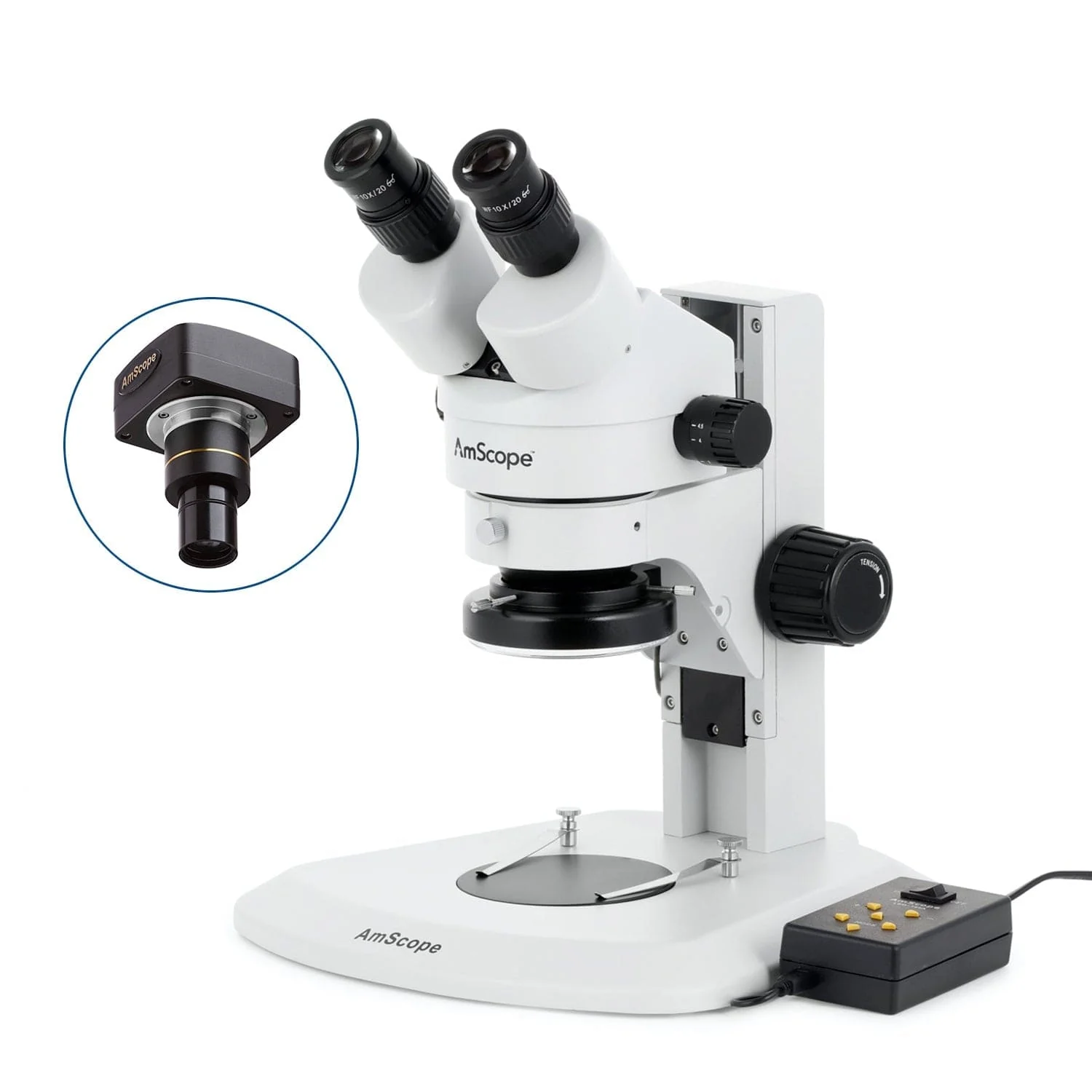 AmScope SM-1 Series Super Widefield Zoom Binocular Stereo Microscope with Multi-Zone 144 LED and Optional Digital Camera on Track Stand - Image 2