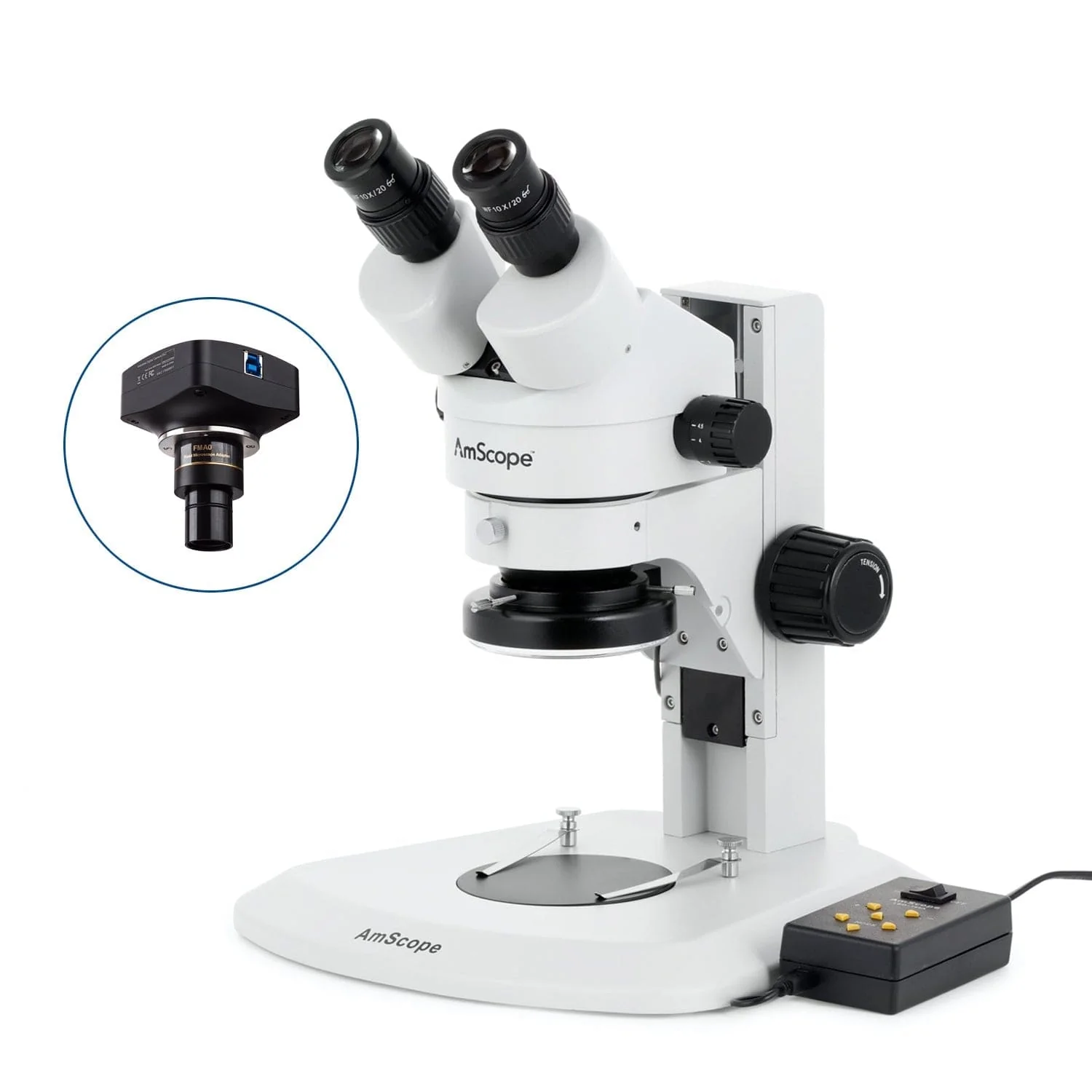 AmScope SM-1 Series Super Widefield Zoom Binocular Stereo Microscope with Multi-Zone 144 LED and Optional Digital Camera on Track Stand - Image 4