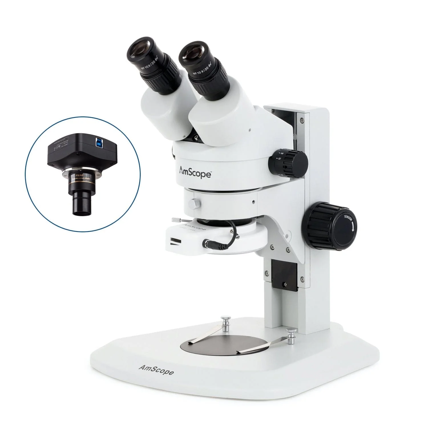 AmScope SM-1 Series Super Widefield Zoom Binocular Stereo Microscope with 144 LED Compact Ring Light and Optional Digital Camera on Track Stand - Image 4