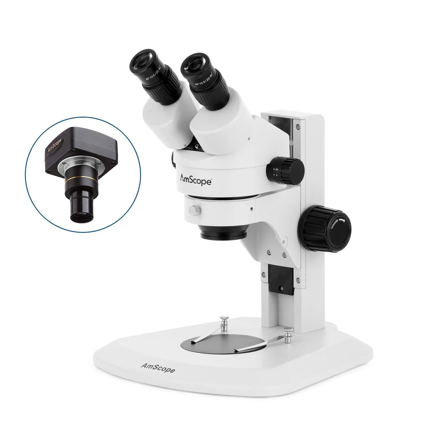 AmScope SM-1 Series Super Widefield Zoom Binocular Stereo Microscope with 64 LED Compact Ring Light and Optional Digital Camera on Track Stand - Image 2