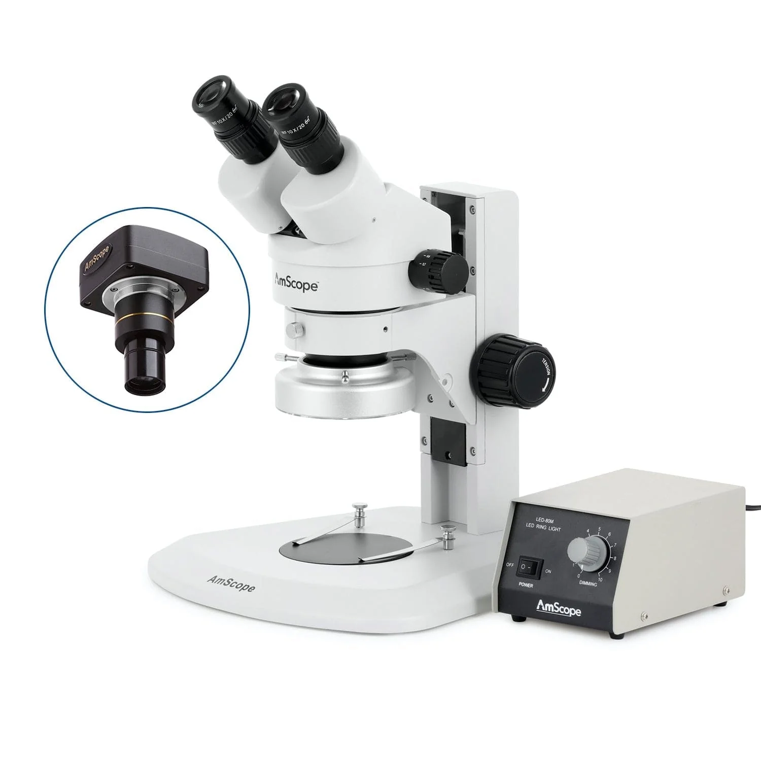 AmScope SM-1 Series Super Widefield Zoom Binocular Stereo Microscope with Heavy Duty 80 LED Ring Light and Optional Digital Camera on Track Stand - Image 2