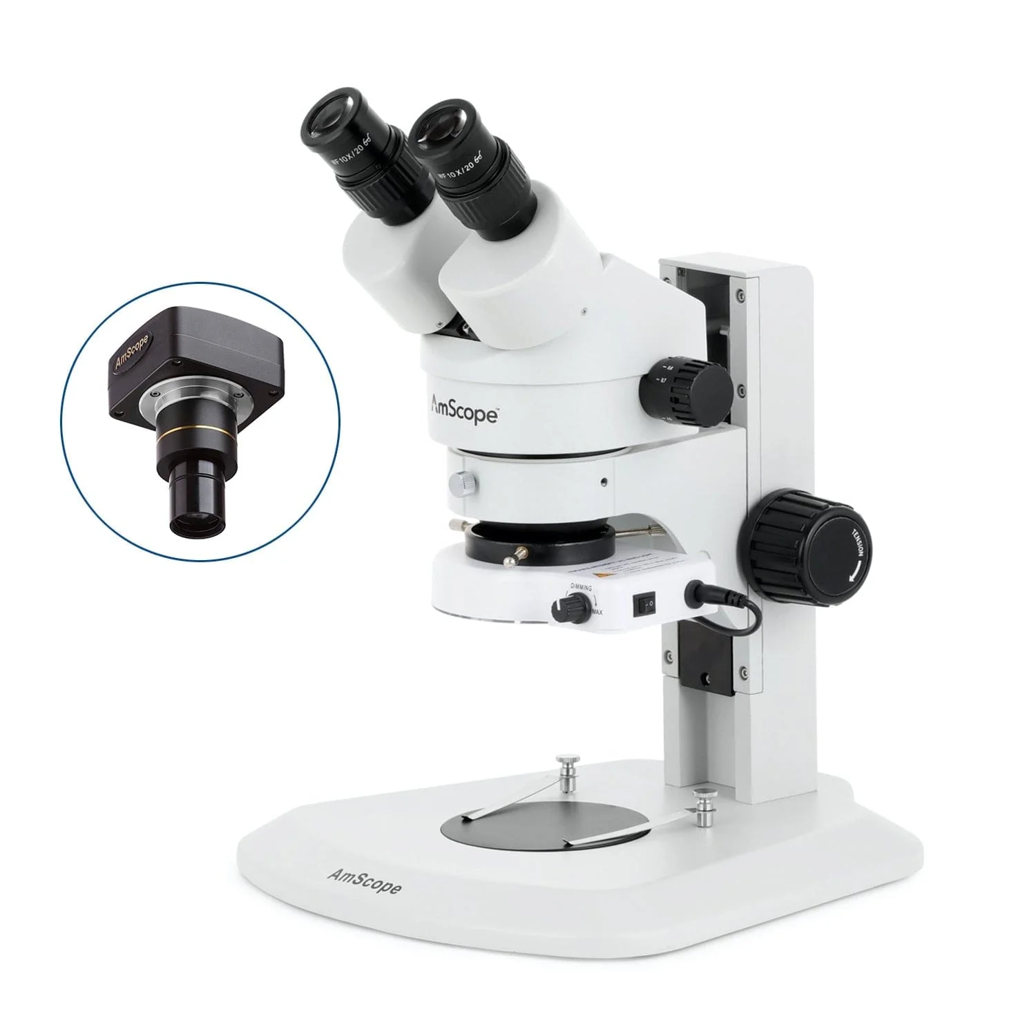 AmScope SM-1 Series Super Widefield Zoom Binocular Stereo Microscope with 80 LED Compact Ring Light and Optional Digital Camera on Track Stand - Image 2