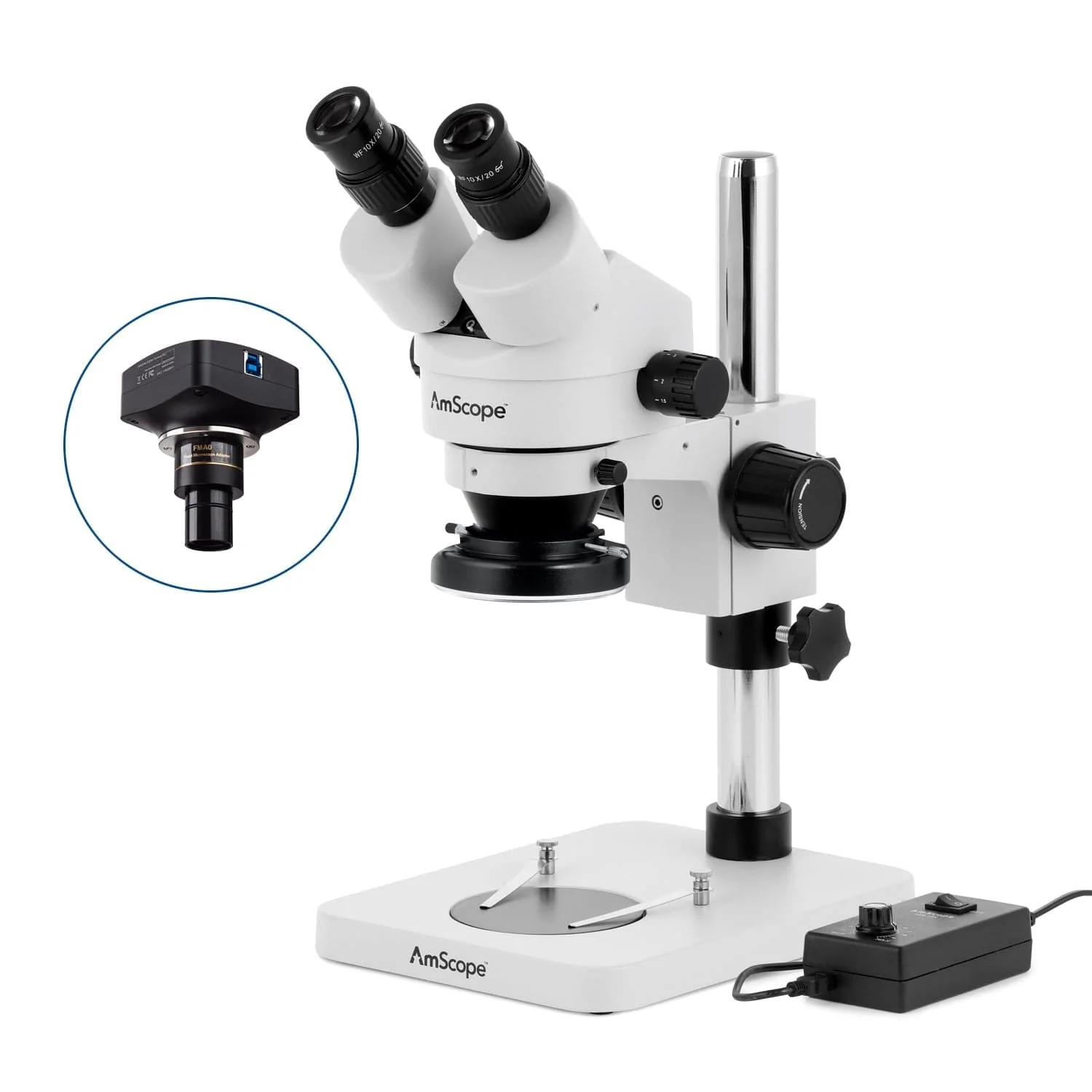 AmScope SM-1 Series Inspection and Dissecting Zoom Binocular Stereo Microscope with 144 LED Ring Light and Optional Digital Camera on Compact Pillar Stand - Image 4