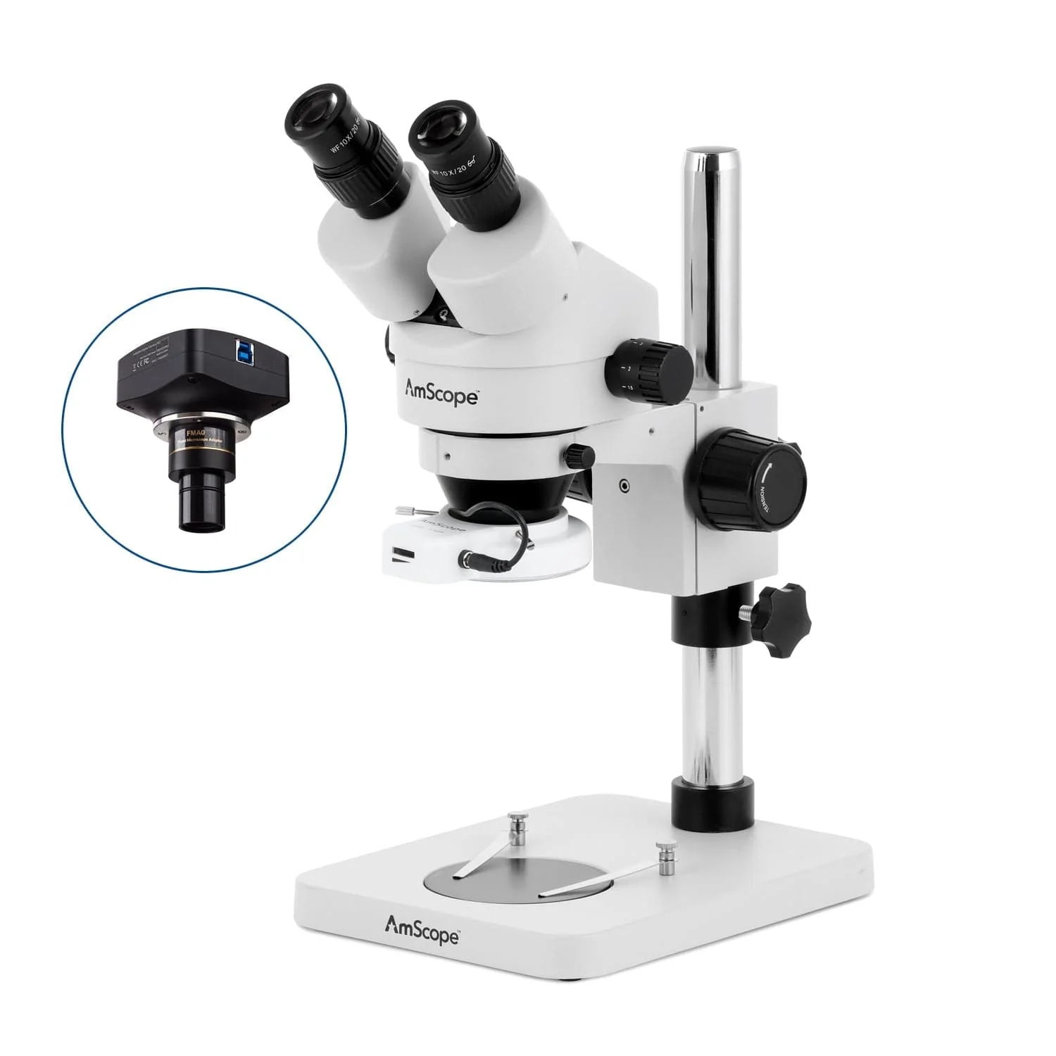 AmScope SM-1B Series Inspection and Dissecting Binocular Zoom Stereo Microscope with 144 LED Compact Ring Light and Optional Digital Camera on Compact Pillar Stand - Image 4