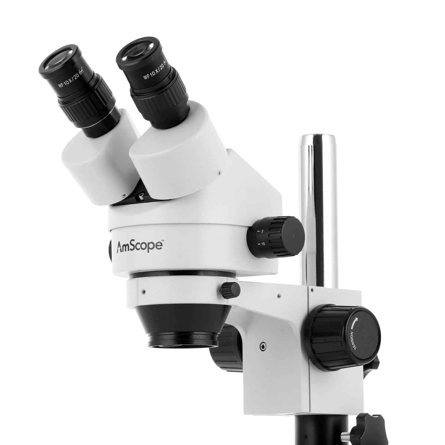 AmScope SM-1B Series Inspection and Dissecting Binocular Zoom Stereo Microscope with 144 LED Compact Ring Light and Optional Digital Camera on Compact Pillar Stand - Image 7