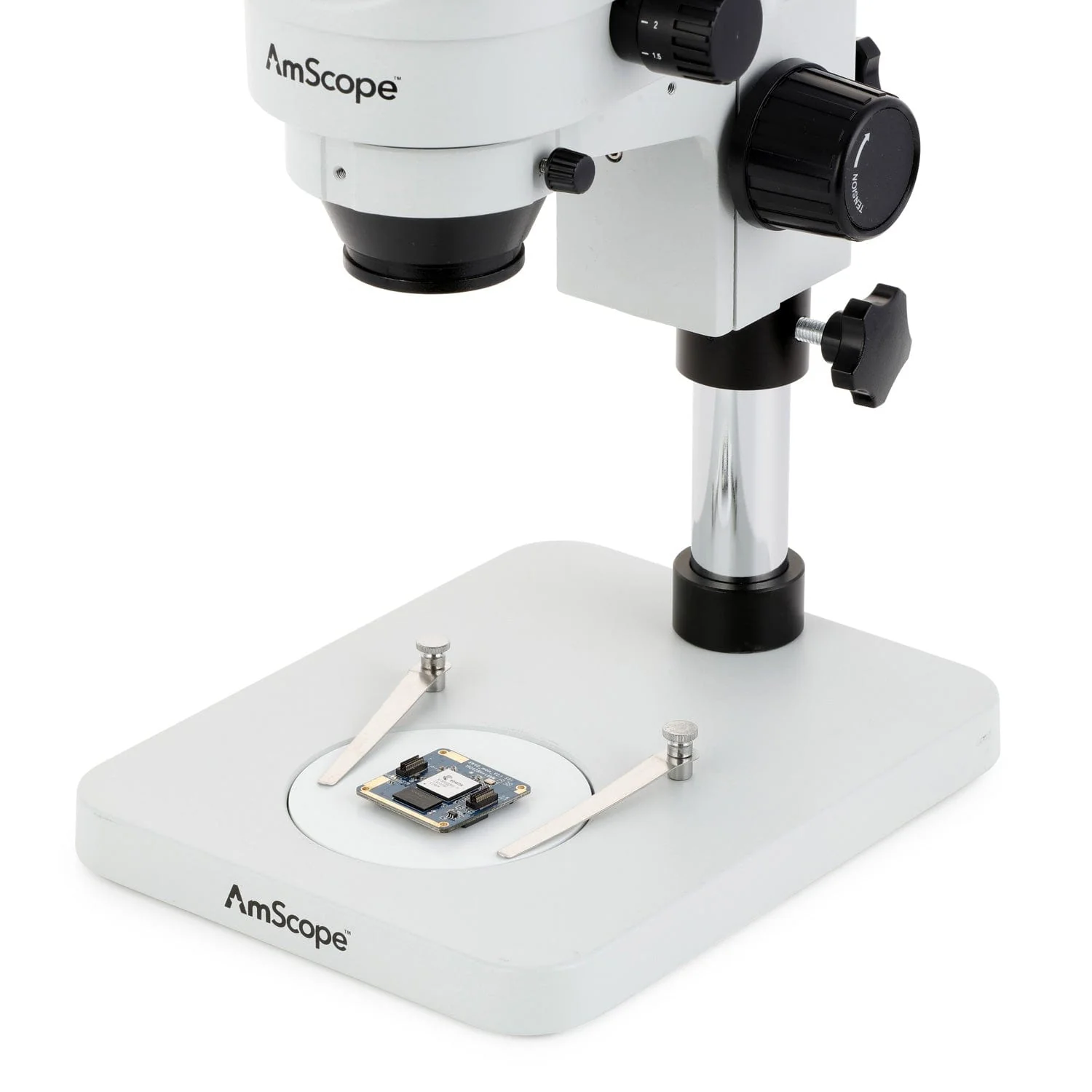 AmScope SM-1 Series Inspection and Dissecting Zoom Binocular Stereo Microscope with 30W LED Dual Gooseneck Fiber Optic Lights and Optional Digital Camera on Compact Pillar Stand - Image 8