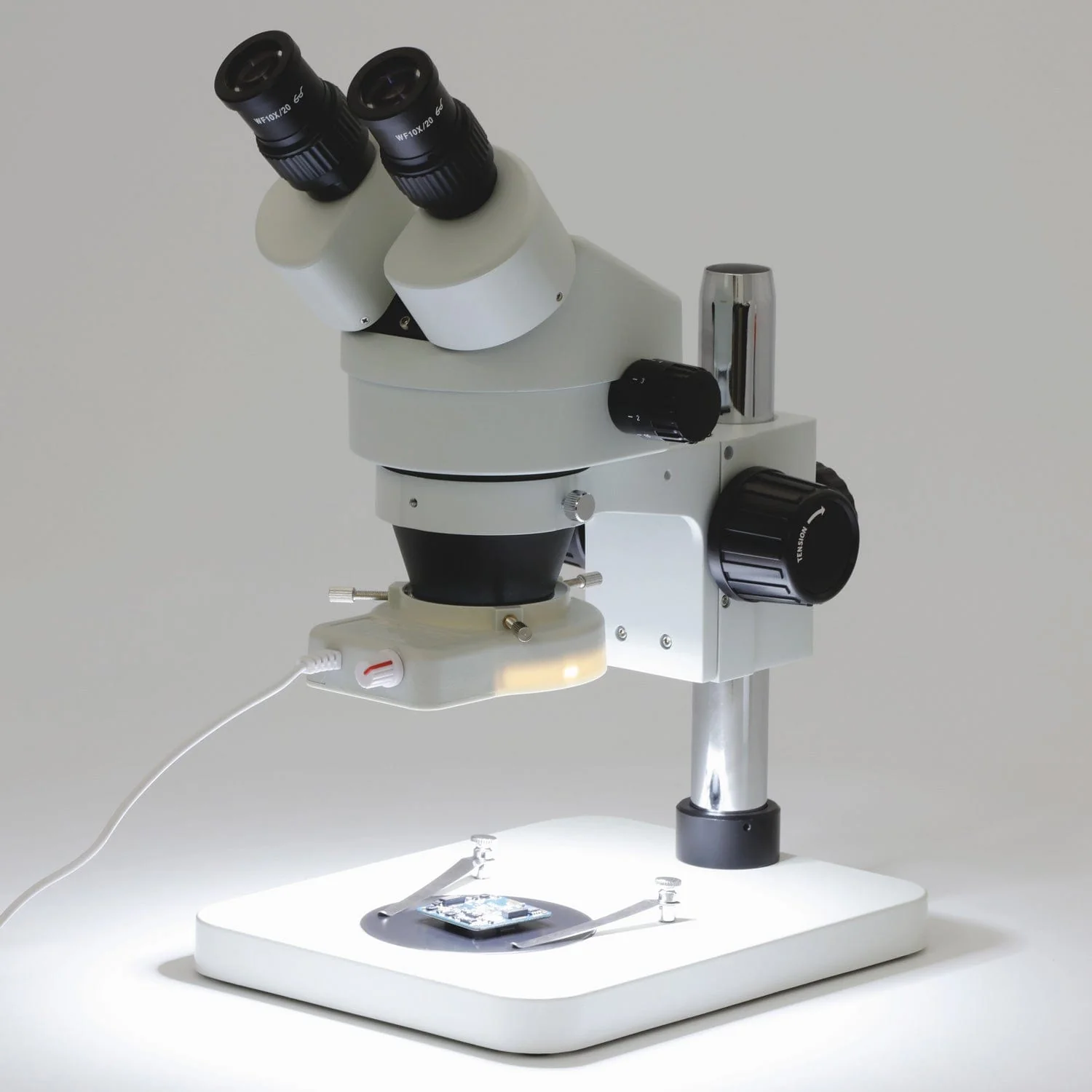 AmScope SM-1B Series Inspection and Dissecting Binocular Zoom Stereo Microscope 7X-45X Magnification on Compact Pillar Stand with 70-LED Ring Light - Image 5