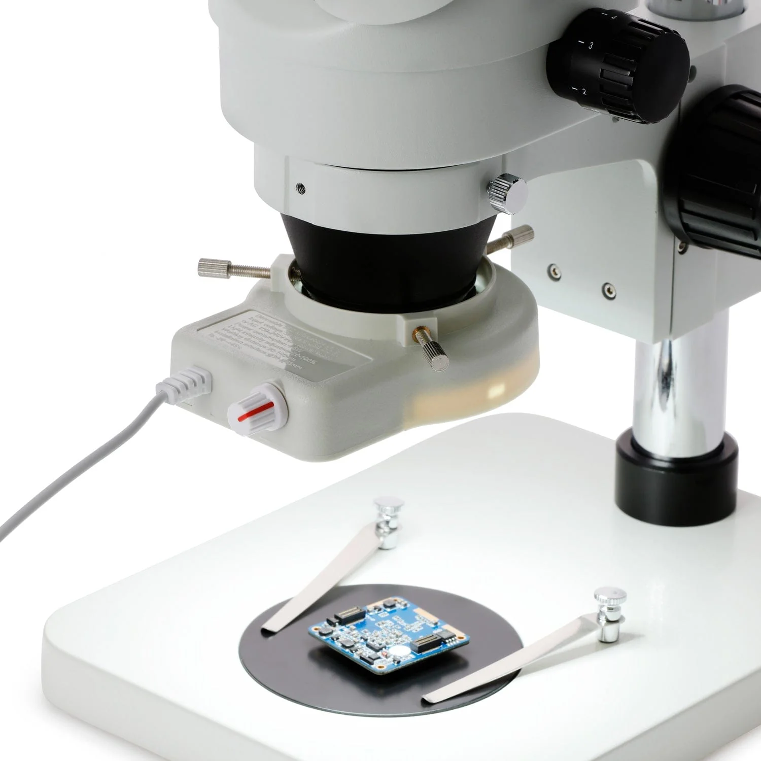 AmScope SM-1B Series Inspection and Dissecting Binocular Zoom Stereo Microscope 7X-45X Magnification on Compact Pillar Stand with 70-LED Ring Light - Image 6