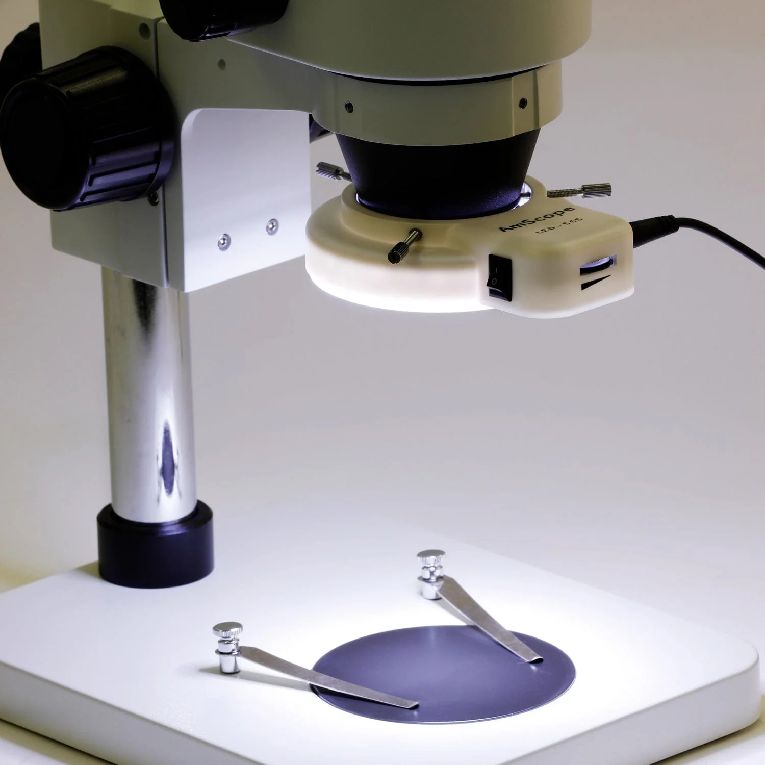 AmScope SM-1 Series Inspection and Dissecting Zoom Binocular Stereo Microscope with 56 LED Compact Ring Light and Optional Digital Camera on Compact Pillar Stand - Image 6
