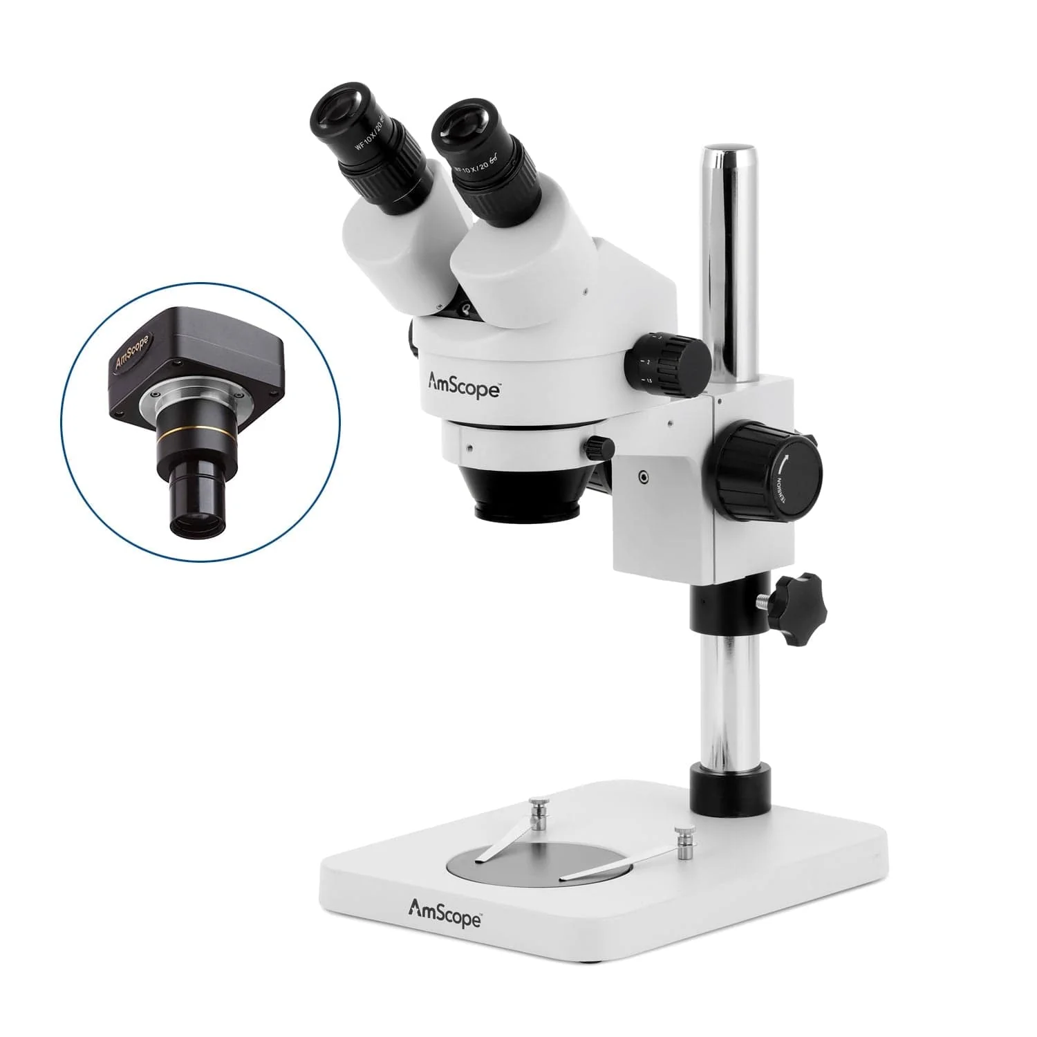 AmScope SM-1B Series Inspection and Dissecting Binocular Zoom Stereo Microscope with 64 LED Compact Ring Light and Optional Digital Camera on Compact Pillar Stand - Image 2