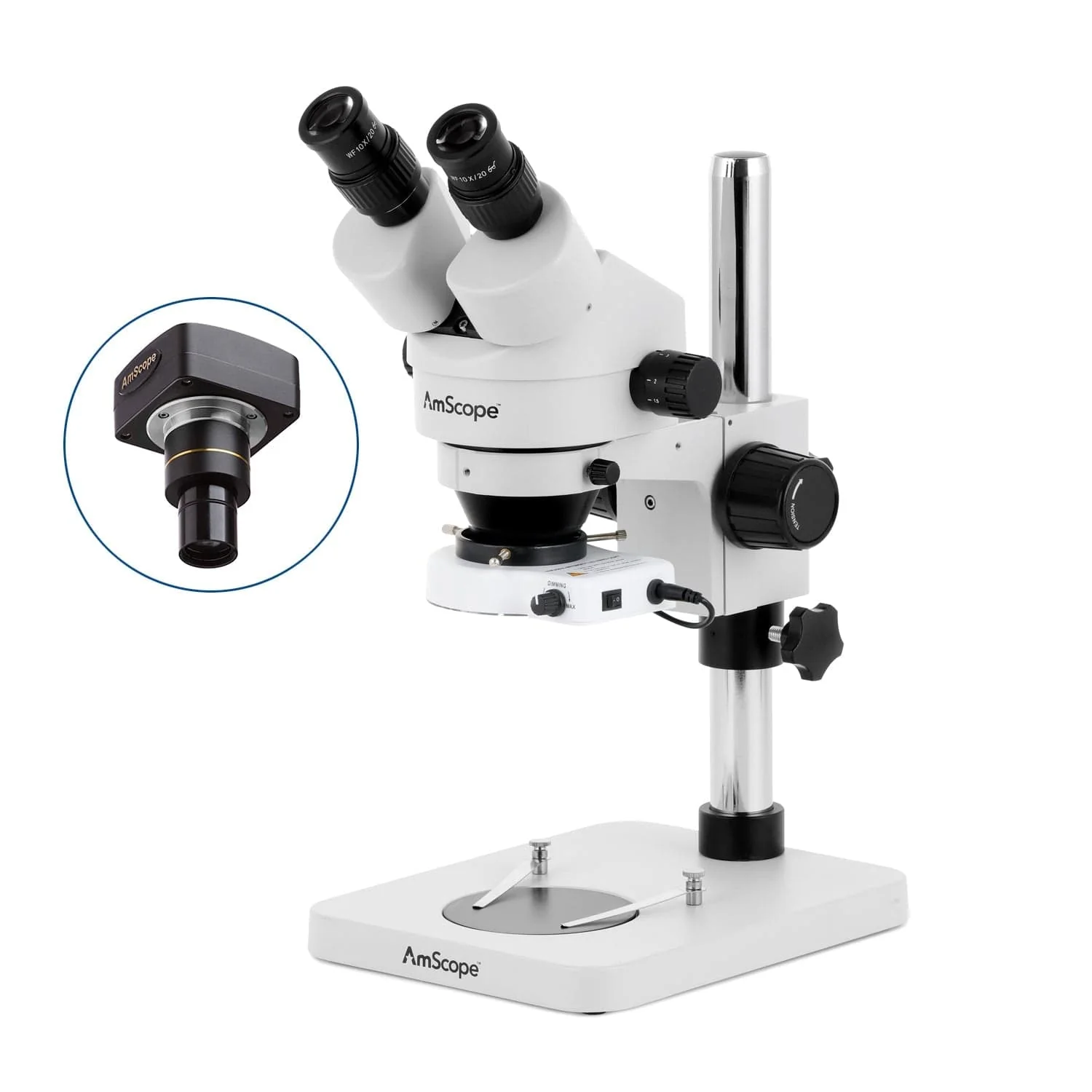 AmScope SM-1 Series Inspection and Dissecting Zoom Binocular Stereo Microscope with 80 LED Compact Ring Light and Optional Digital Camera on Compact Pillar Stand - Image 2