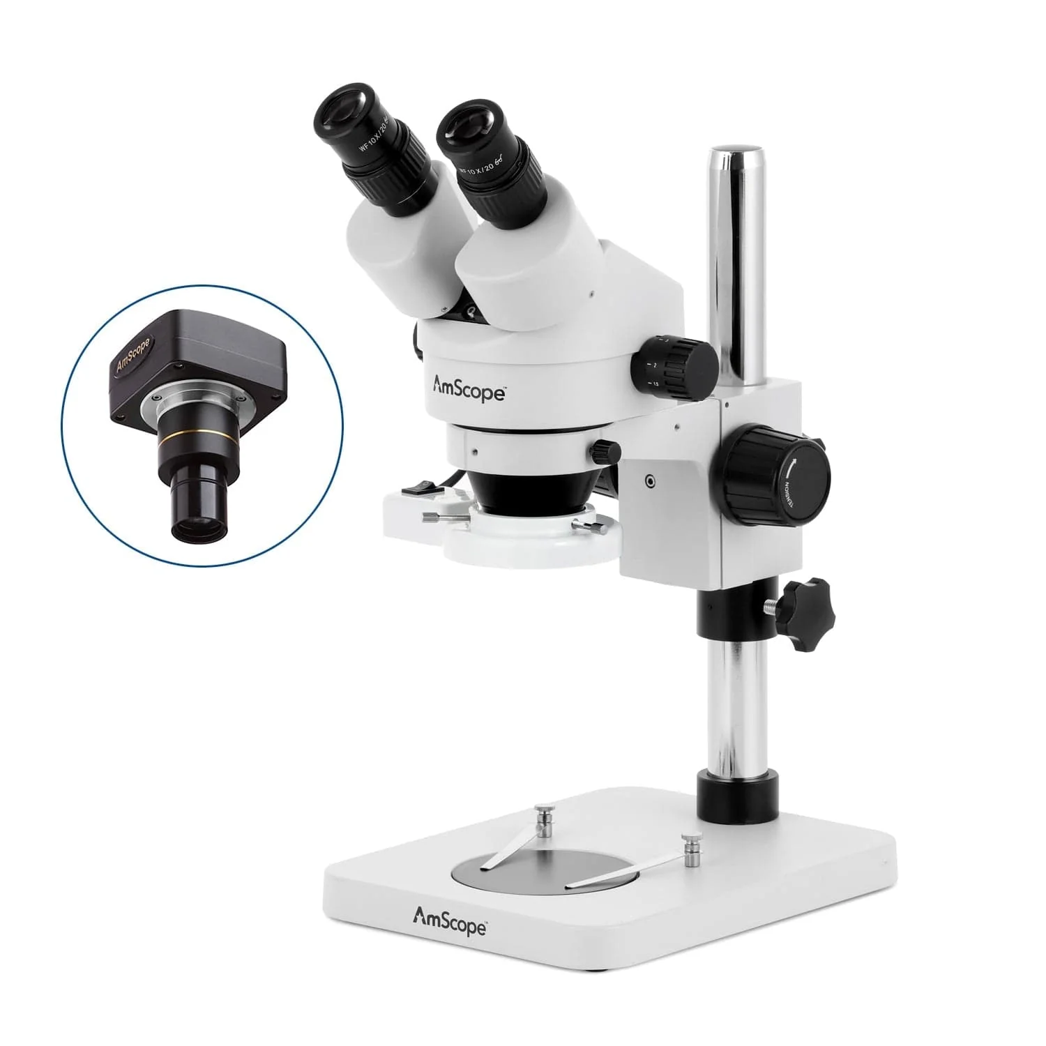 AmScope SM-1 Series Inspection and Dissecting Zoom Binocular Stereo Microscope with 8W Fluorescent Ring Light and Optional Digital Camera on Compact Pillar Stand - Image 2