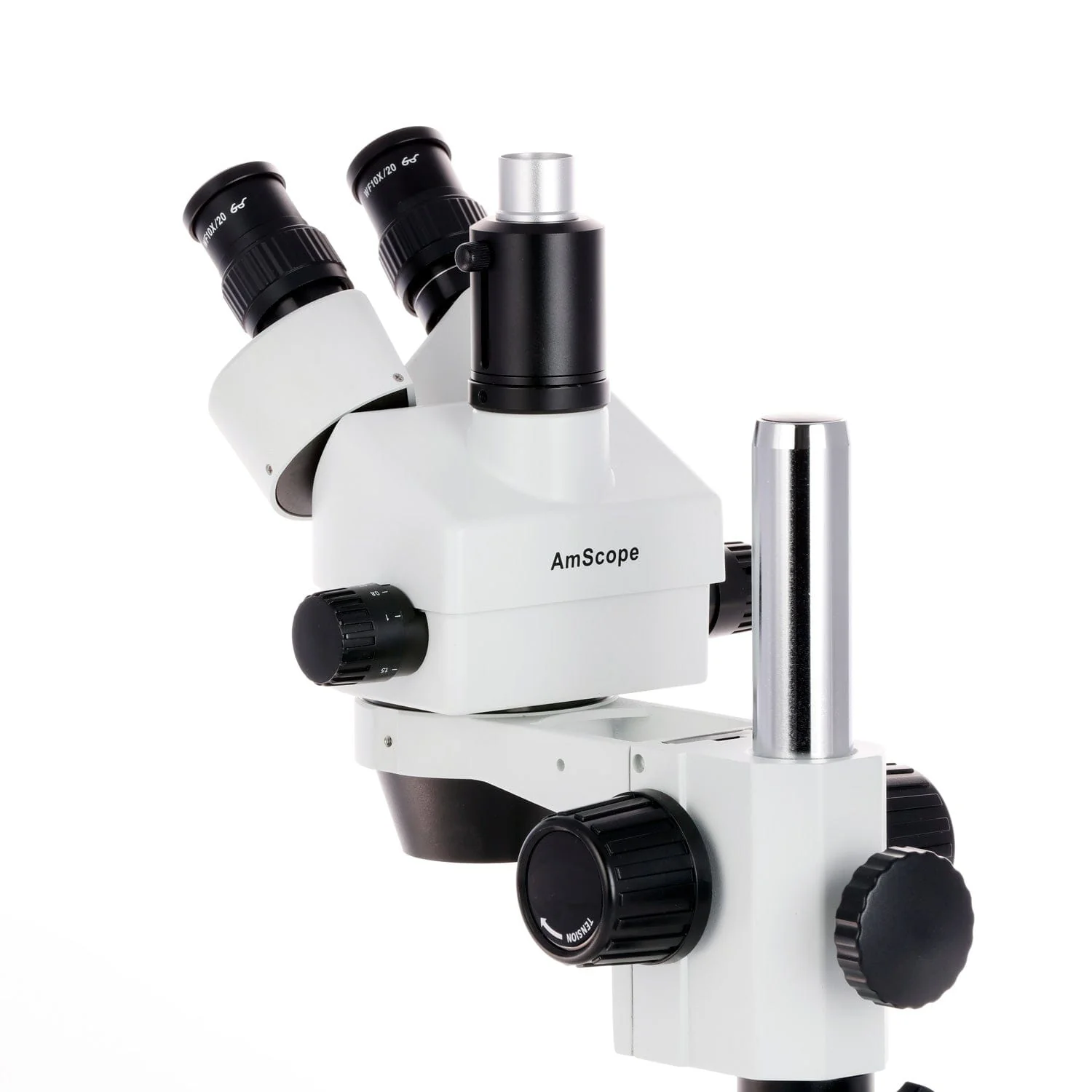 AmScope SM-1 Series Zoom Trinocular Stereo Microscope on Pillar Stand with Extra Large Base Plate w/64 LED Compact Ring Light and Optional Digital Camera - Image 9