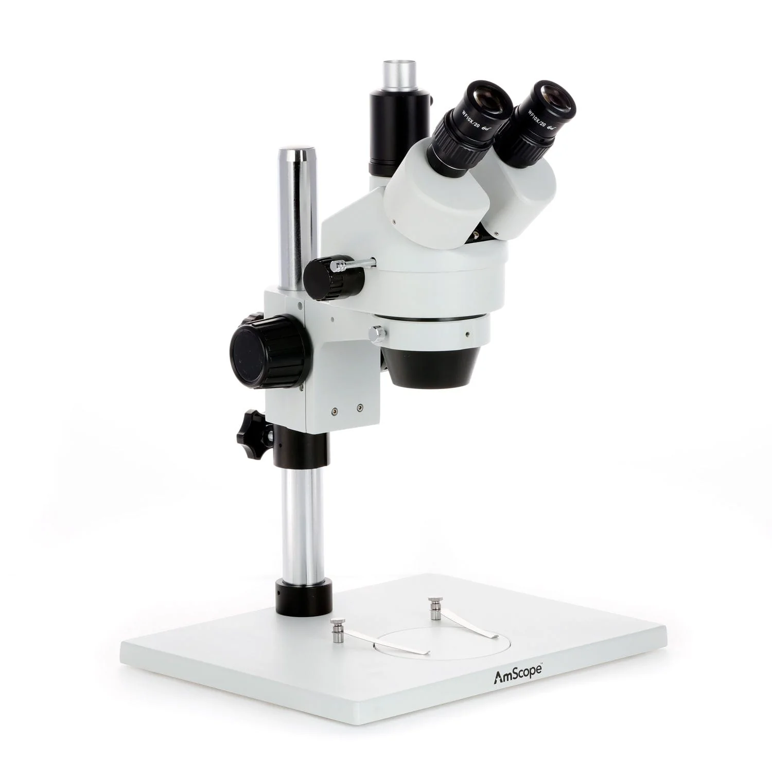 AmScope SM-1 Series Zoom Trinocular Stereo Microscope on Pillar Stand with Extra Large Base Plate w/150W Halogen Ring Light and Optional Digital Camera - Image 8