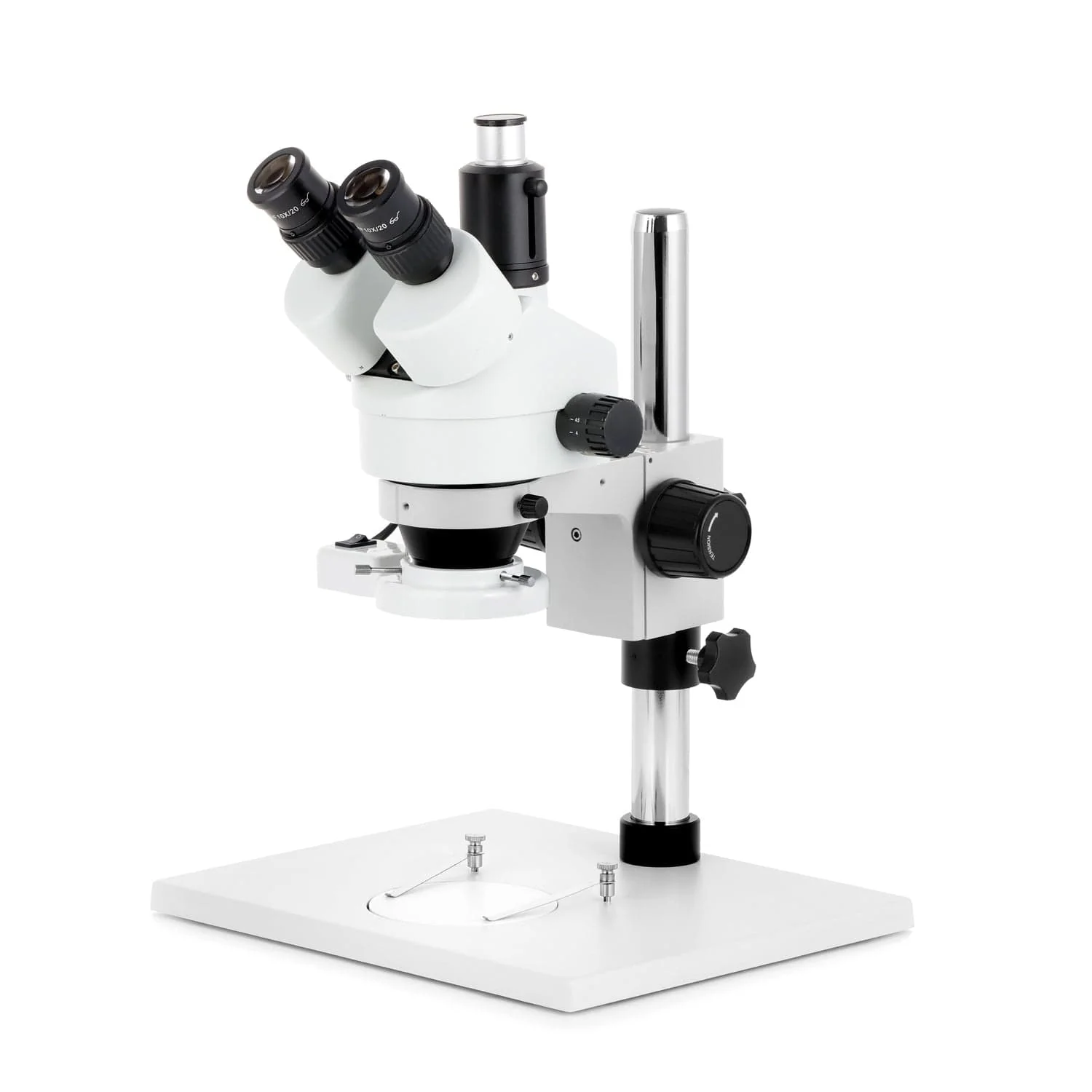 AmScope SM-1 Series Zoom Trinocular Stereo Microscope on Pillar Stand with Extra Large Base Plate w/8W Fluorescent Ring Light and Auto Focus Camera - Image 2