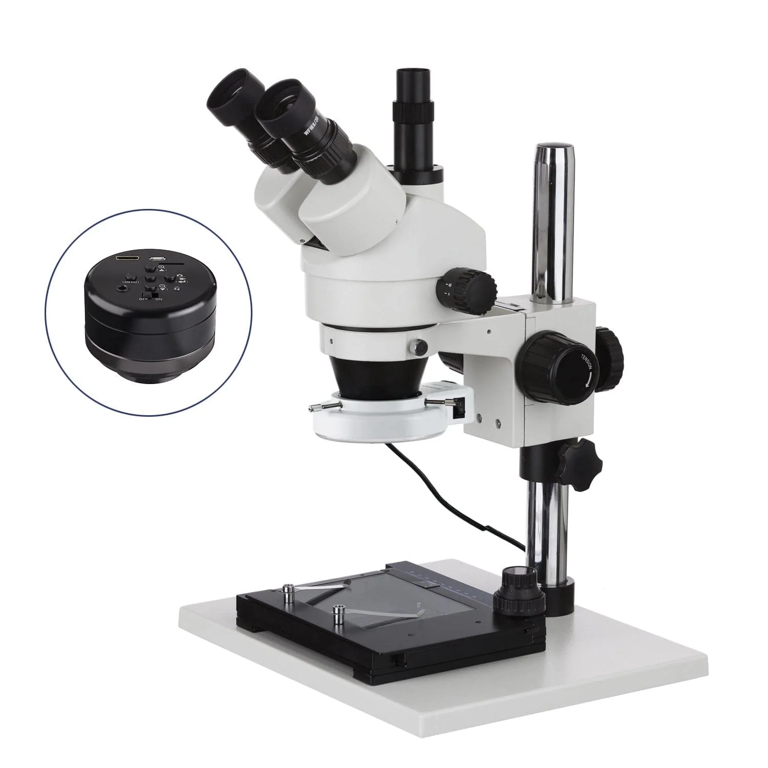 AmScope SM-1 Series Industrial Inspection Trinocular Stereo Microscope with Gliding Table, 8W Fluorescent Ring Light and HD Recording Camera - Image 2