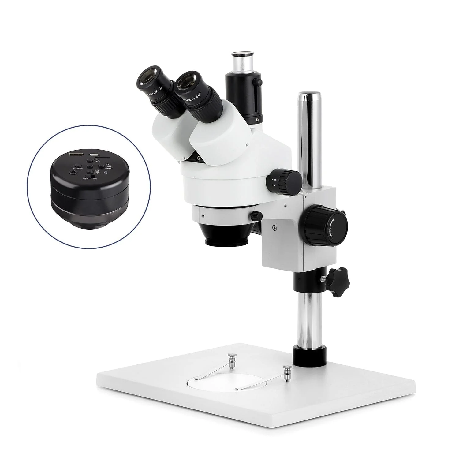 AmScope SM-1 Series Zoom Trinocular Stereo Microscope on Pillar Stand with Extra Large Base Plate w/HD Recording Camera - Image 2