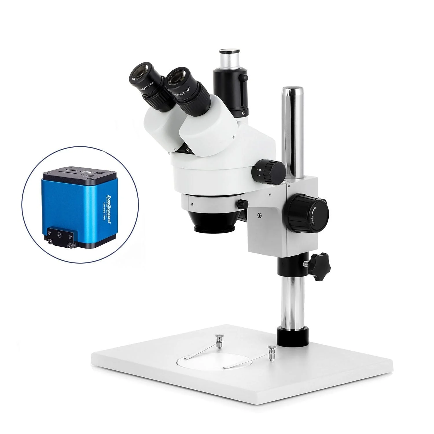 AmScope SM-1 Series Zoom Trinocular Stereo Microscope on Pillar Stand with Extra Large Base Plate w/HDMI Camera - Image 6