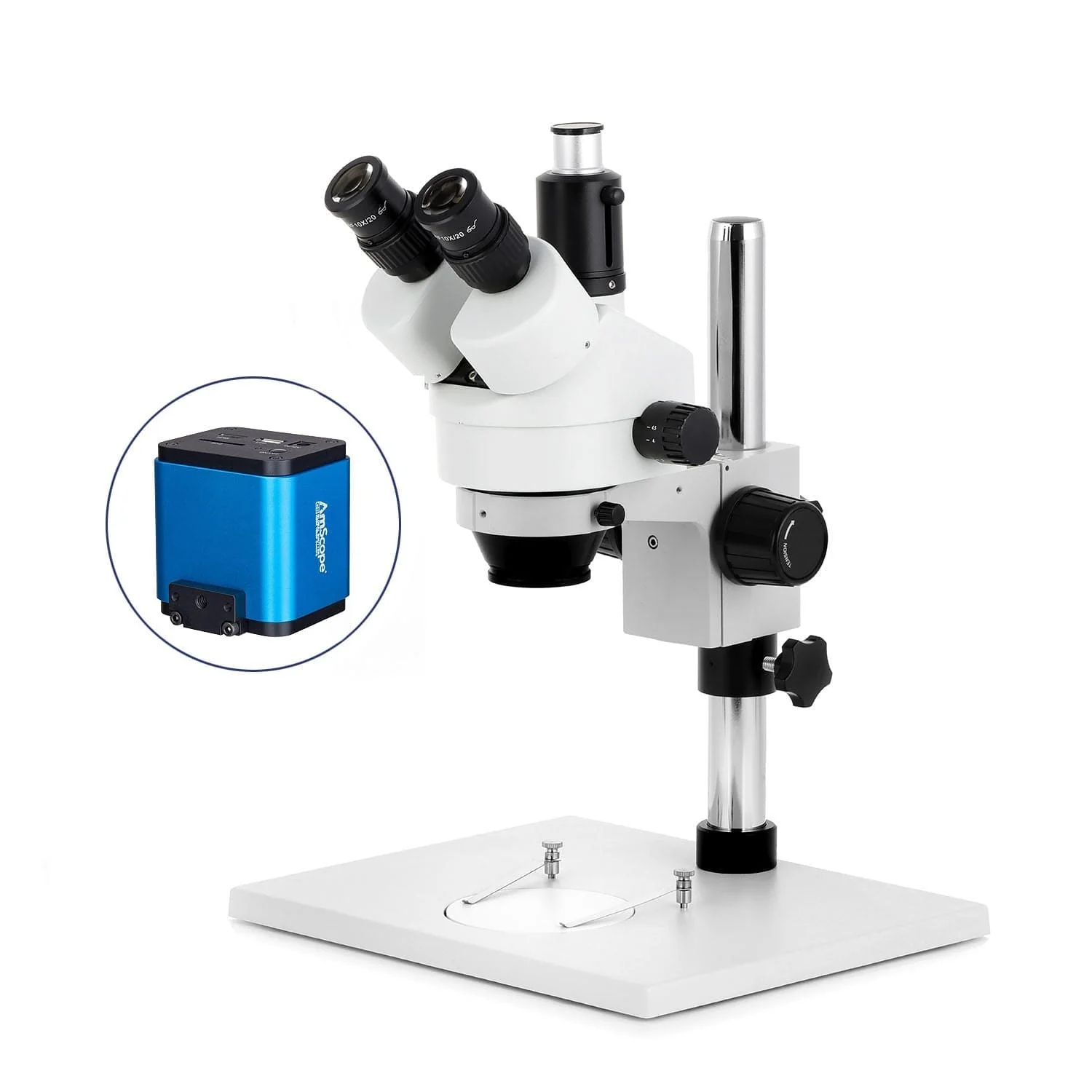 AmScope SM-1 Series Zoom Trinocular Stereo Microscope on Pillar Stand with Extra Large Base Plate w/HDMI Camera - Image 8