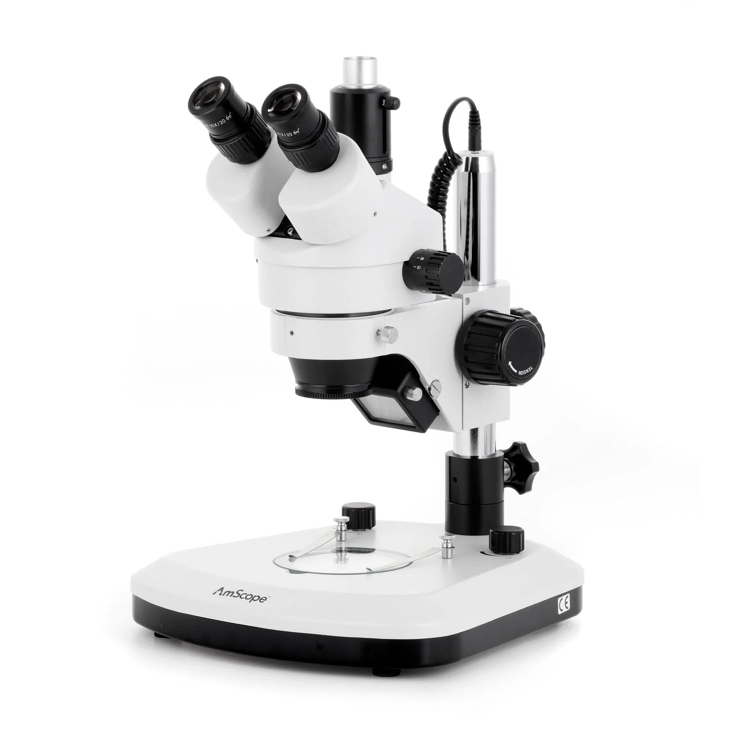 AmScope SM-1 Series Zoom Trinocular Stereo Microscope with LED Light, Optional Digital Camera on Pillar Stand