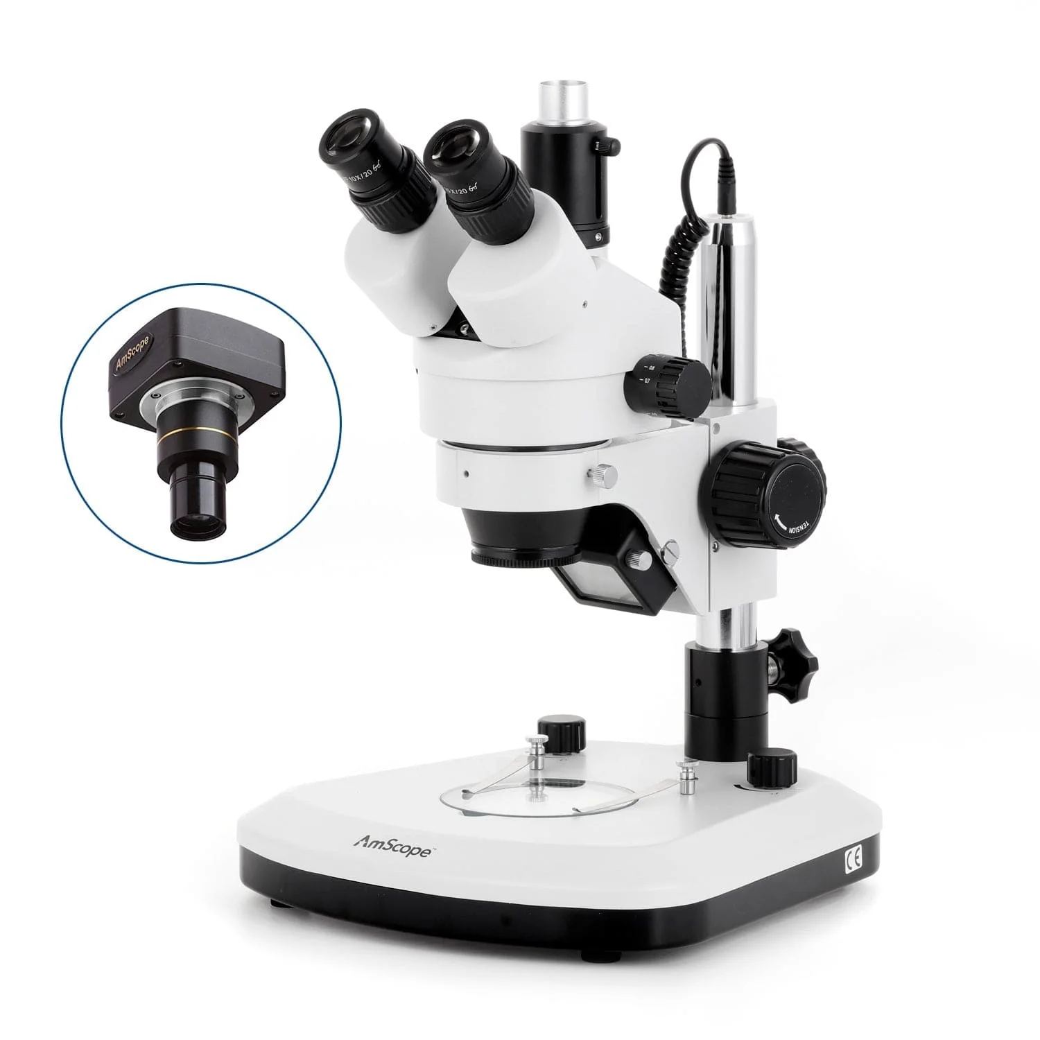 AmScope SM-1 Series Zoom Trinocular Stereo Microscope with LED Light, Optional Digital Camera on Pillar Stand - Image 2