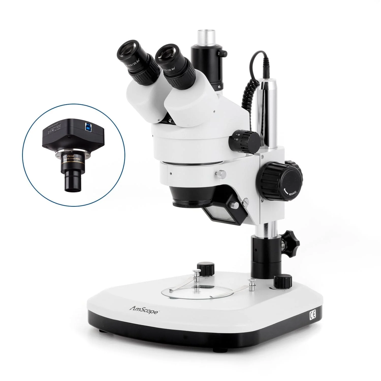 AmScope SM-1 Series Zoom Trinocular Stereo Microscope with LED Light, Optional Digital Camera on Pillar Stand - Image 4