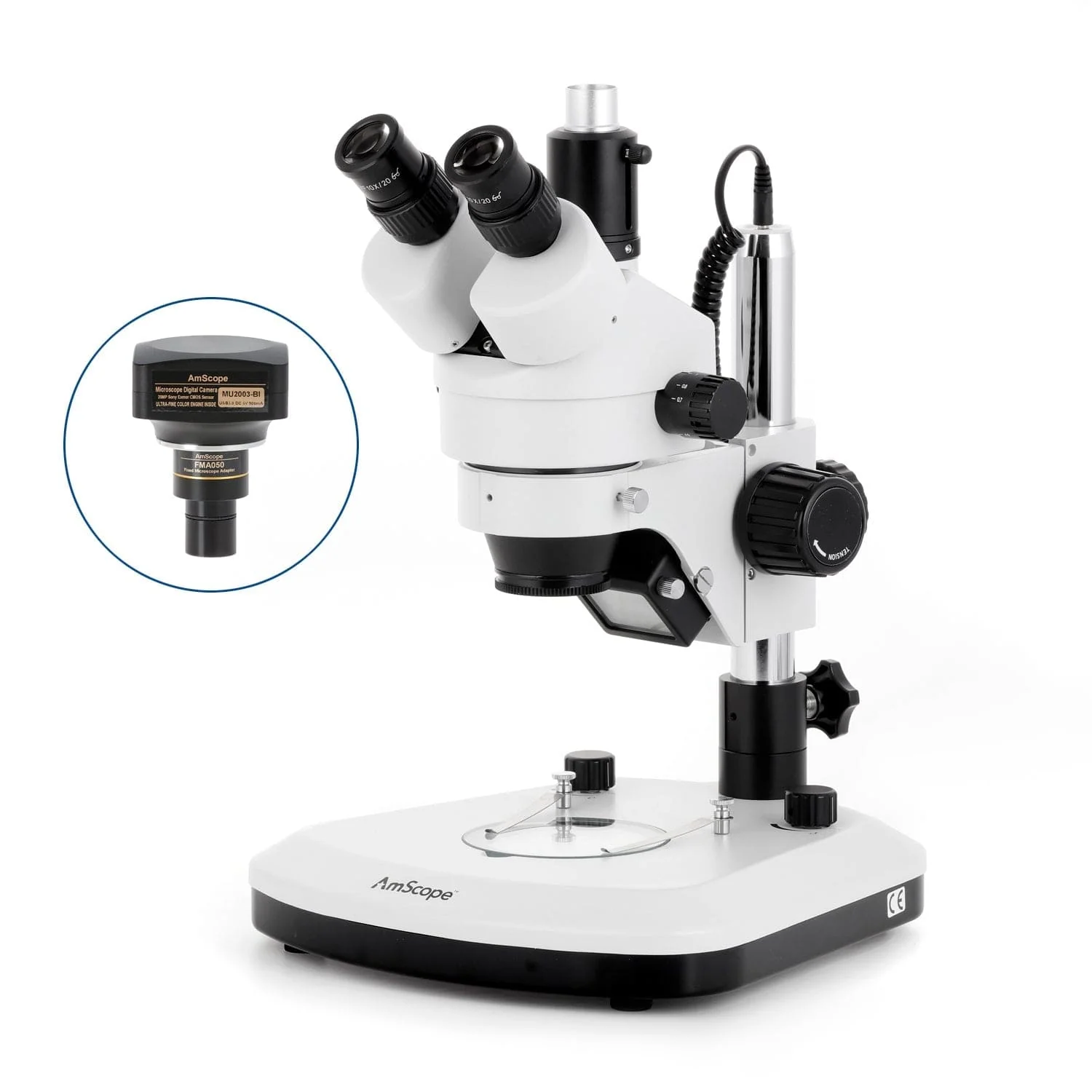 AmScope SM-1 Series Zoom Trinocular Stereo Microscope with LED Light, Optional Digital Camera on Pillar Stand - Image 6