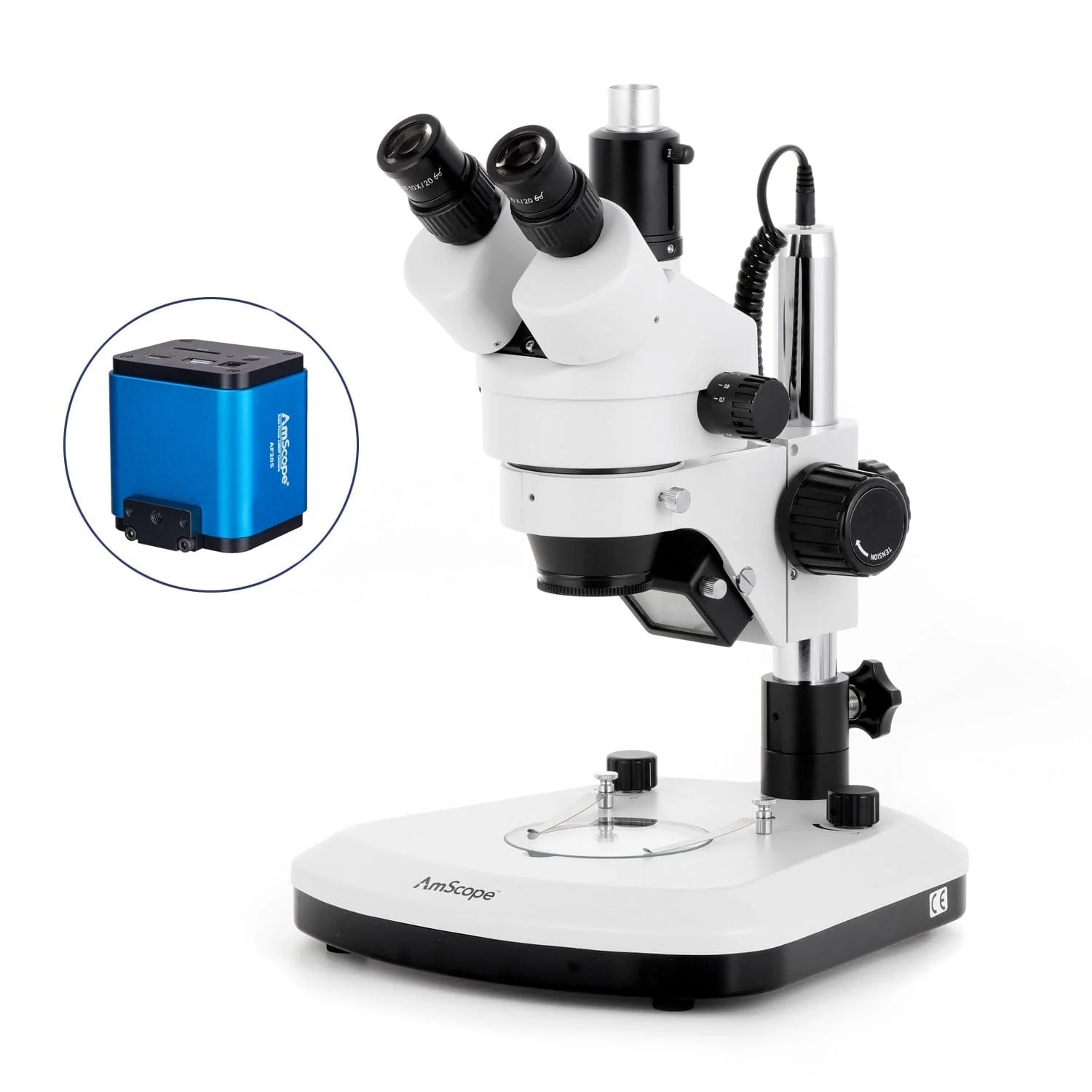 AmScope SM-1 Series Zoom Trinocular Stereo Microscope with LED Light, Auto Focus Camera on Pillar Stand with Extra Large Base Plate - Image 5