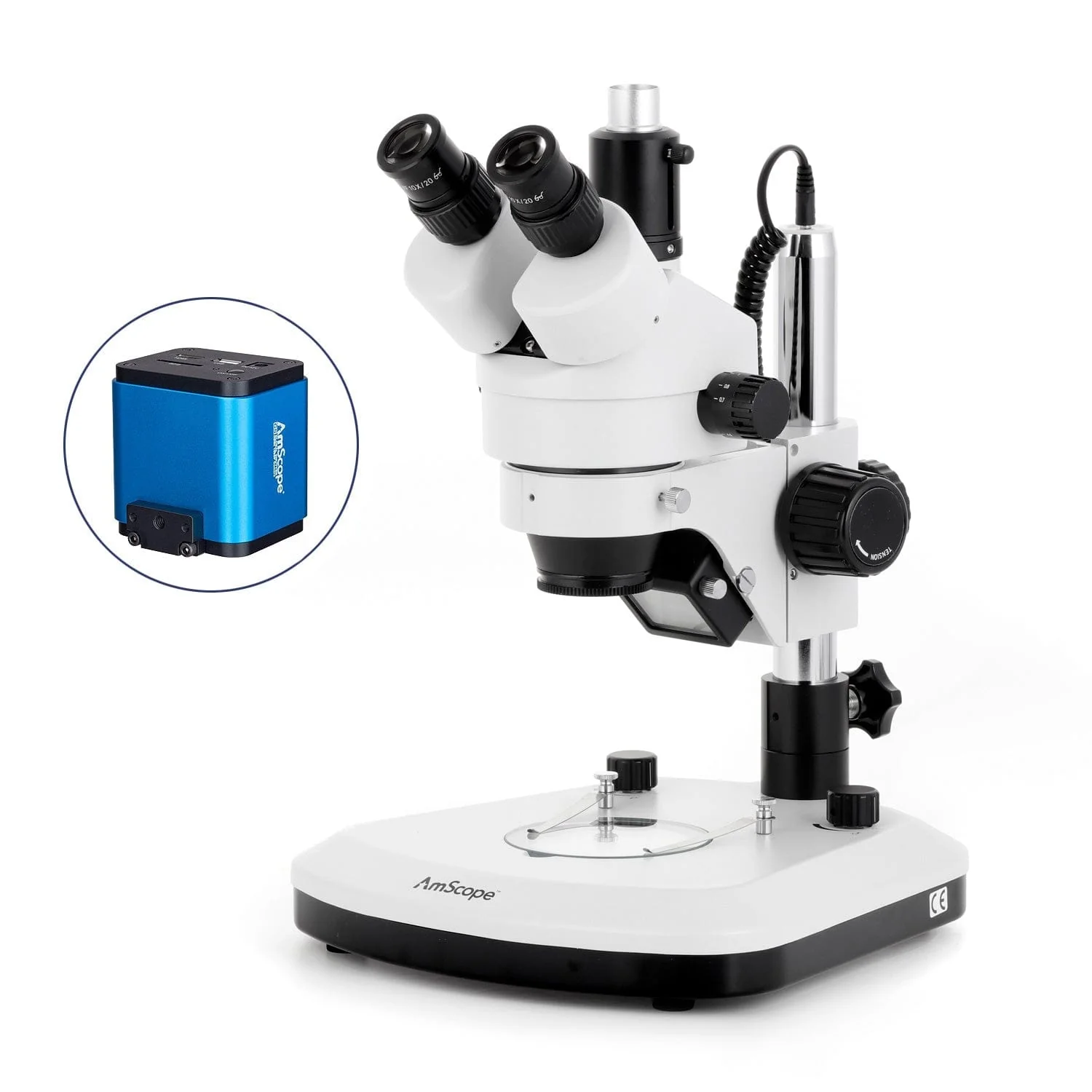 AmScope SM-1 Series Zoom Trinocular Stereo Microscope with LED Light, HDMI Camera on Pillar Stand with Extra Large Base Plate - Image 6